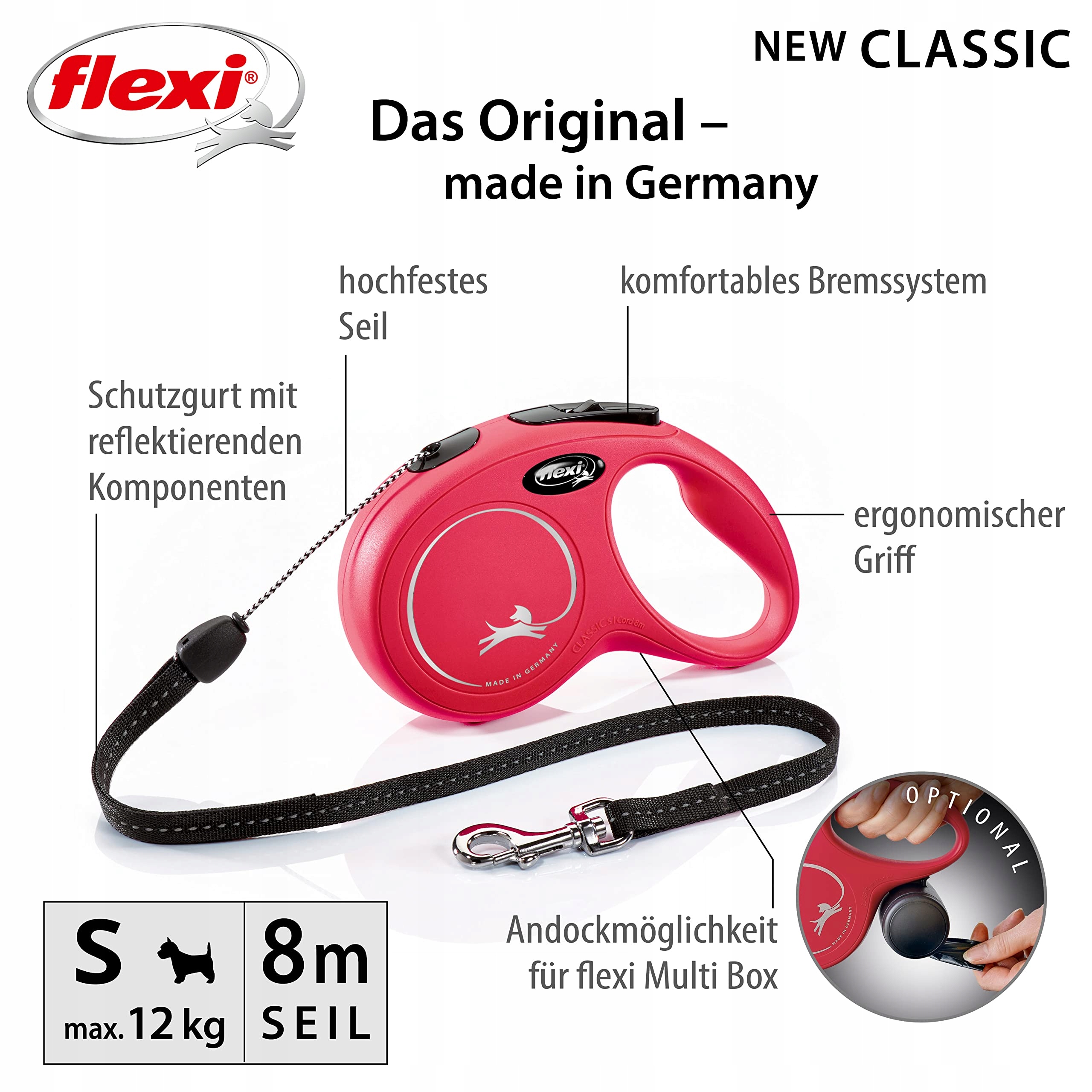 FLEXI New Classic Smycz S 8m Czerwona — miniatura 2