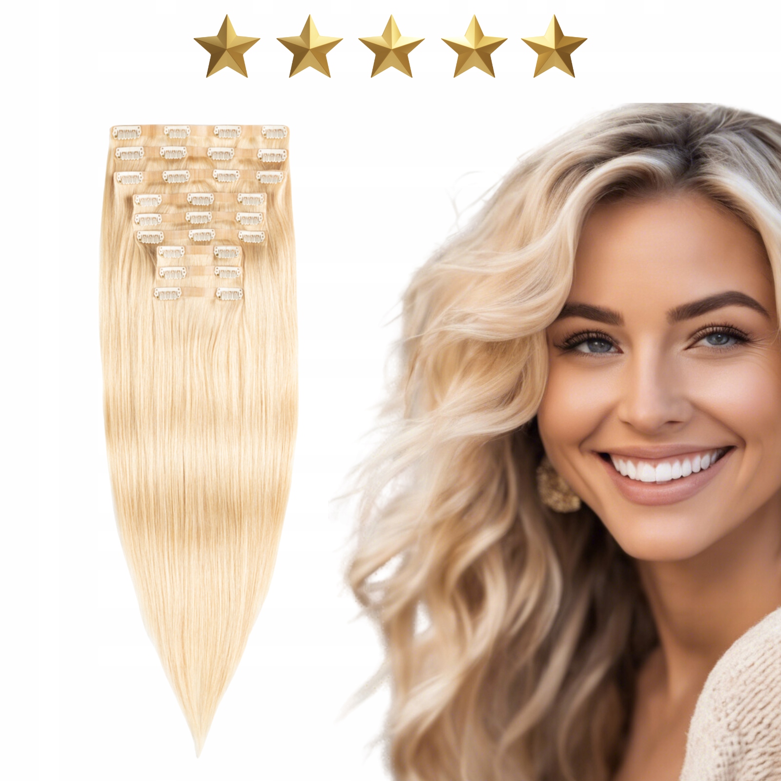 Přírodní příčesek do vlasů bezešvé Clip In 50 cm 180 g #24 Sluneční blond