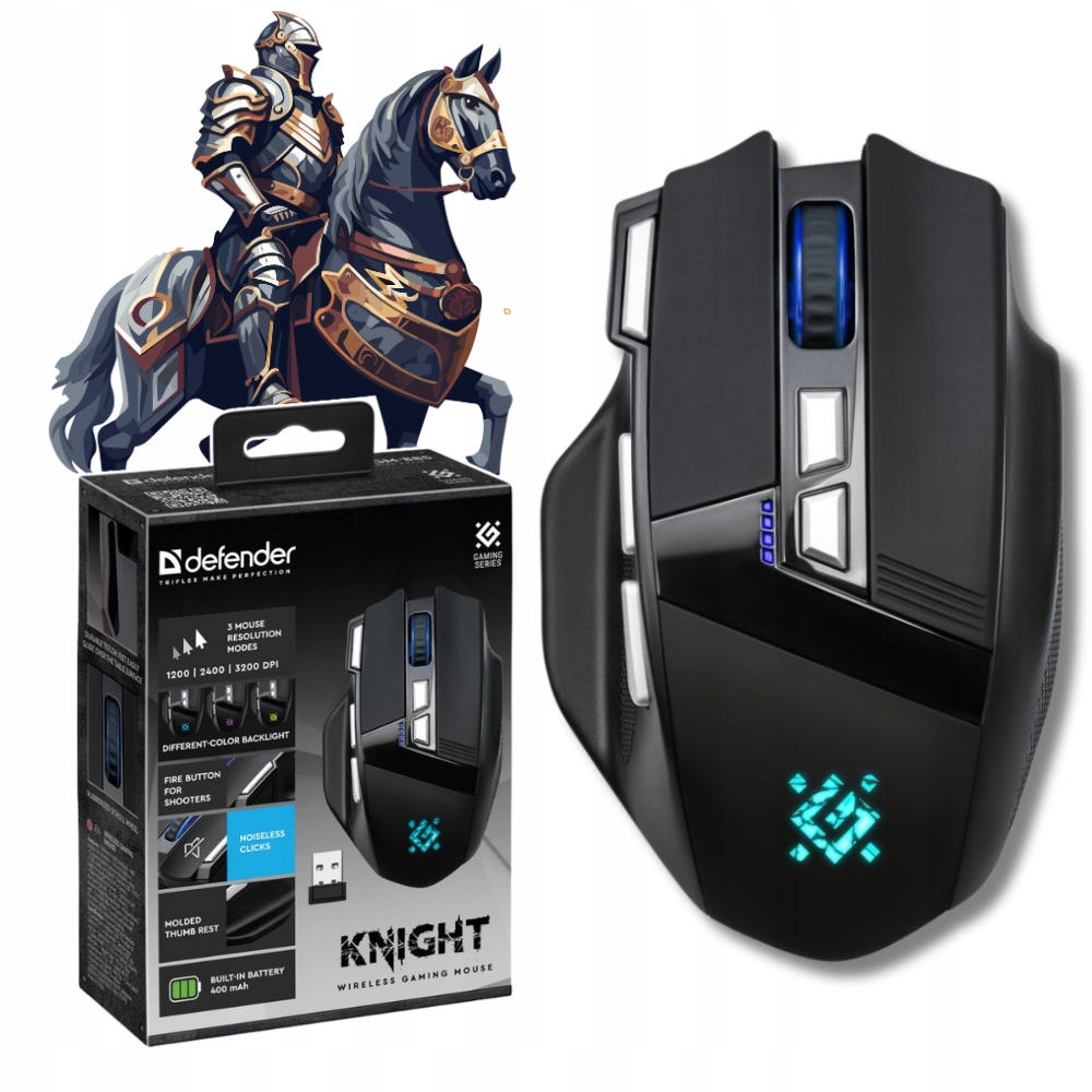 Přesná bezdrátová Herní Myš Černá pro hráče Defender