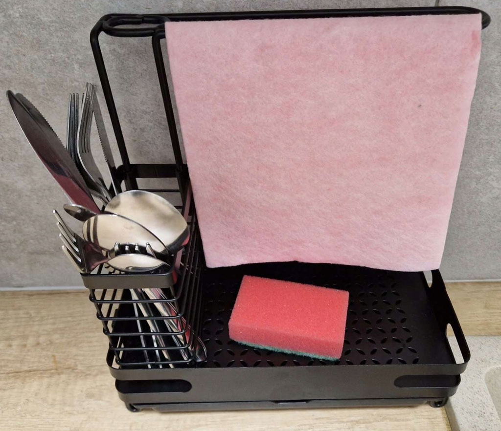 Organizer Do Kuchni Stojący Na Zlew Szafkę Ociekacz Na Sztućce Gąbkę Czarny Długość/wysokość 14.5 cm