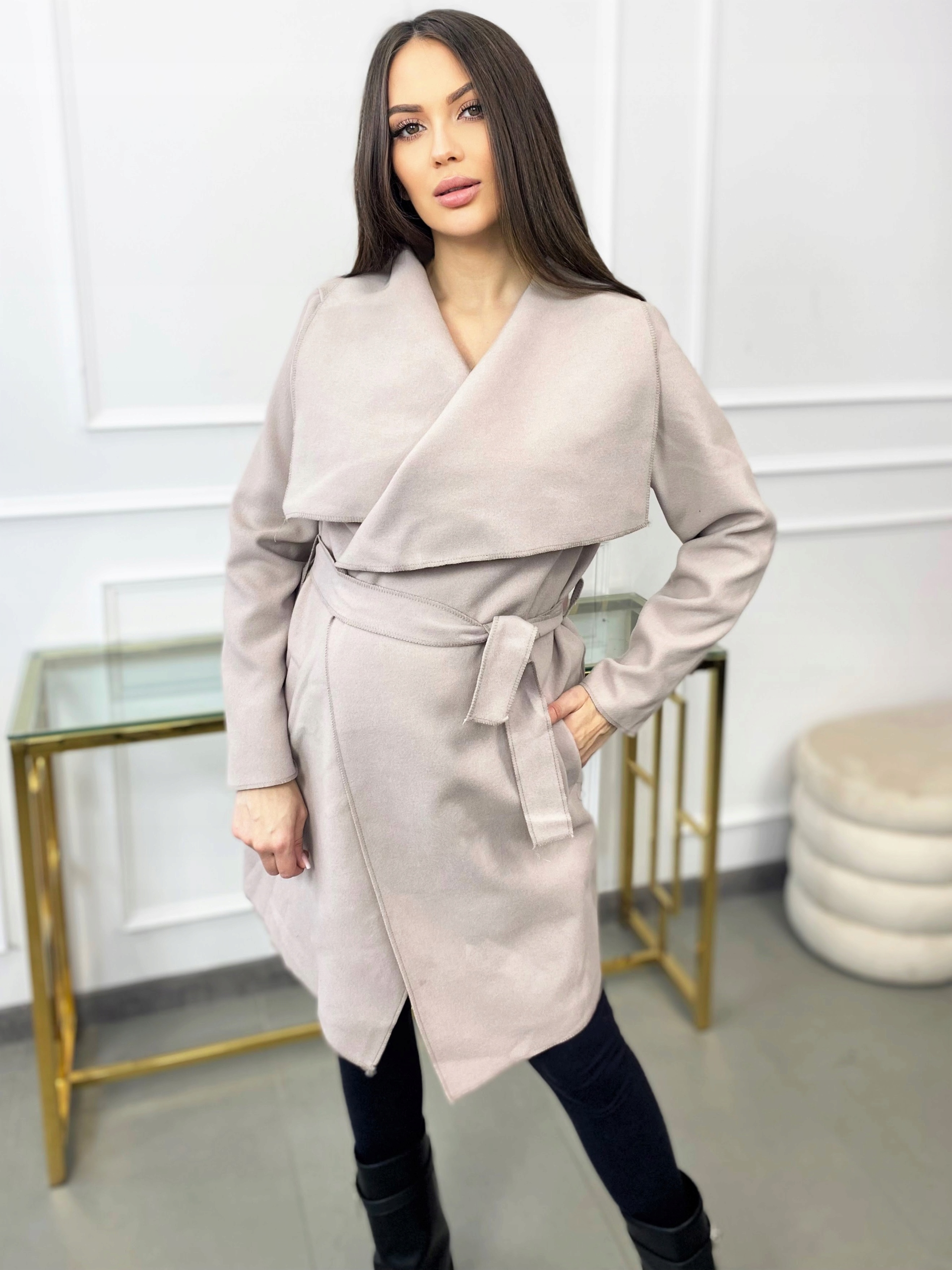 NOWOCZESNY PŁASZCZ FLAUSZ S M L XL FLAUSZOWY KOLOR Rękaw długi rękaw