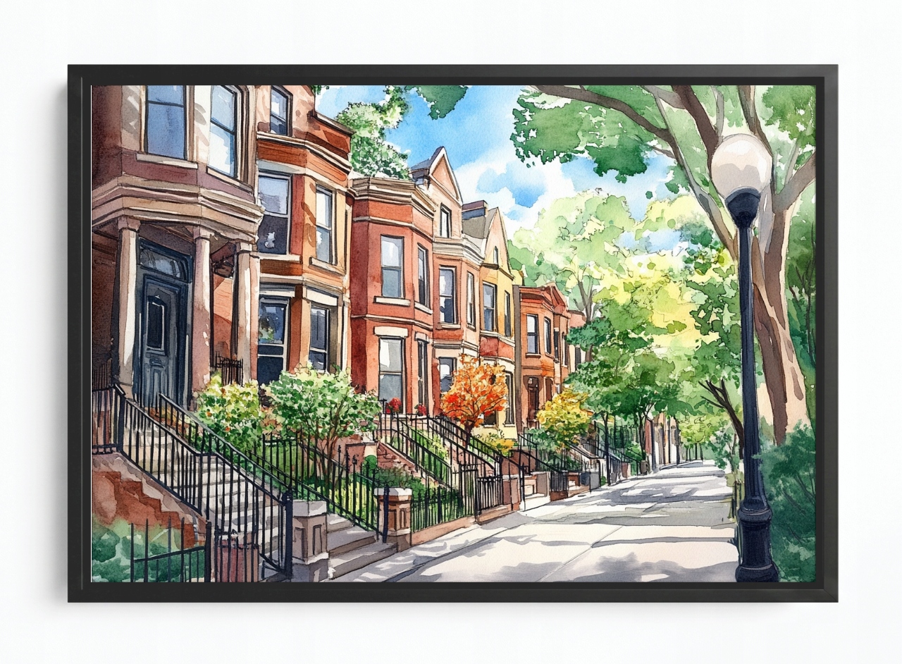 Obraz Rám American Box Město Ulička Domy Brownstone Amerika Usa 120x80