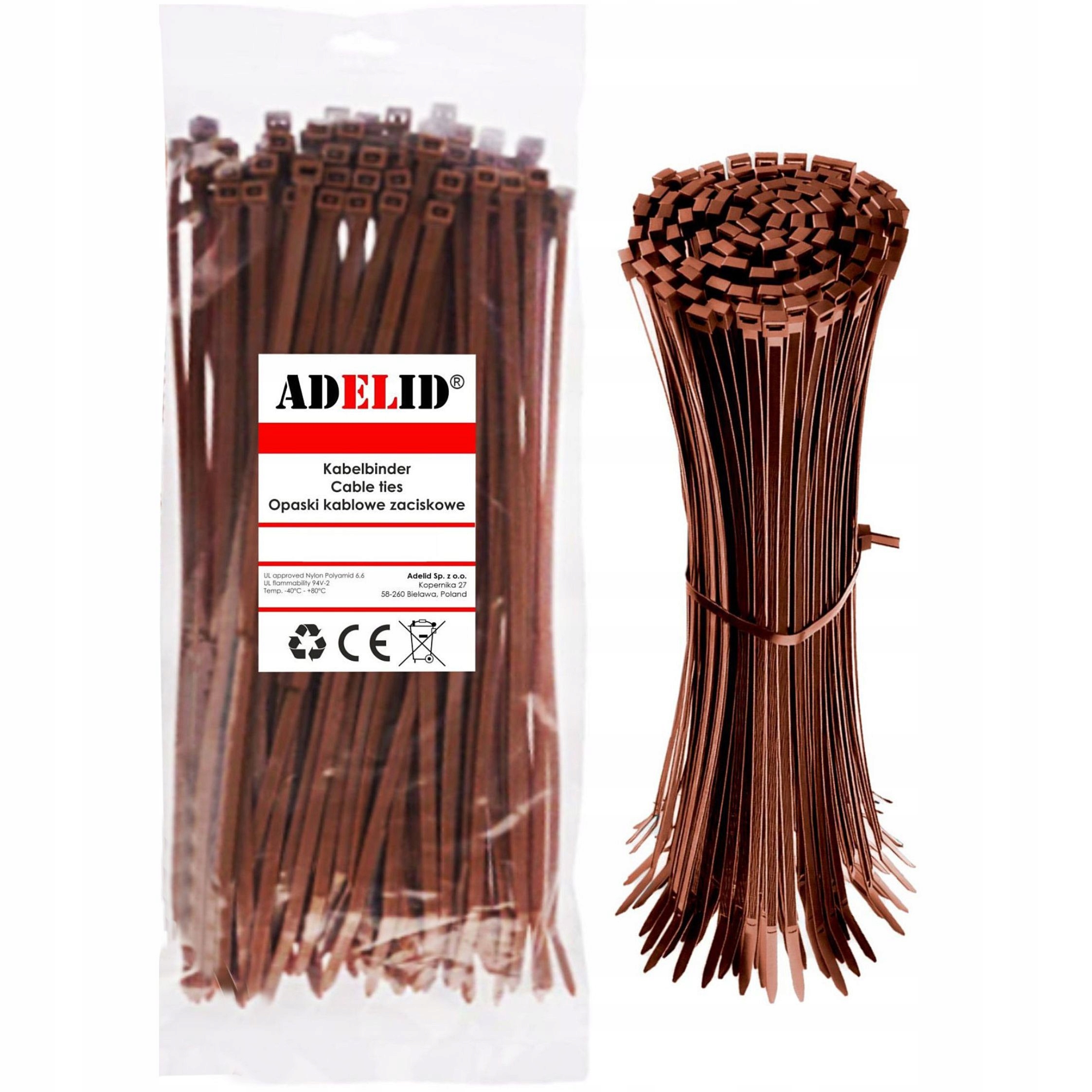 Mocne Opaski Zaciskowe Kablowe Trytki Brąz Taśma 3,6X300 100 Szt