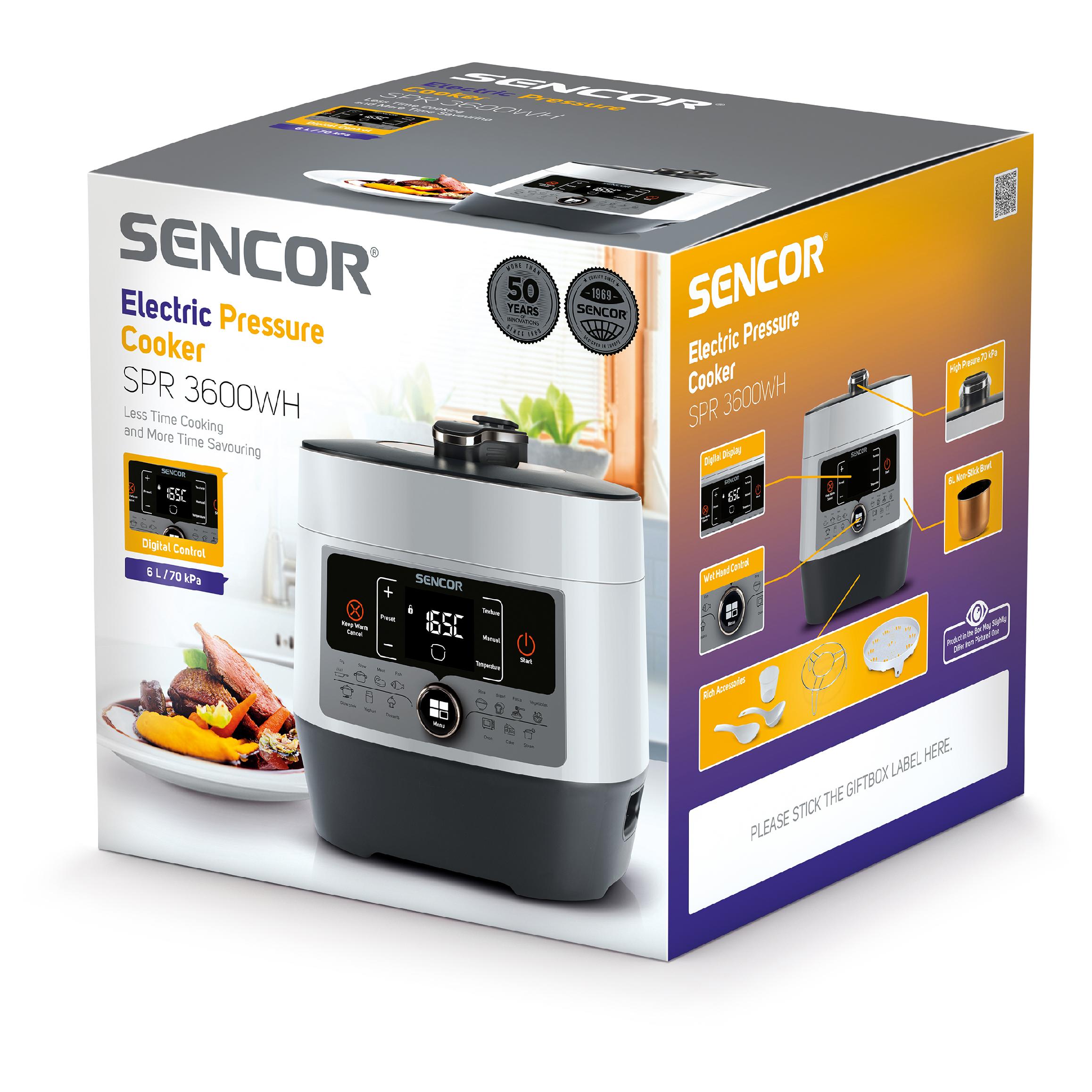 Multicooker szybkowar elektryczny 1000W 5,7L 14 PROGRAMÓW Sencor SPR 3600WH Funkcje gotowania gotowanie na parze