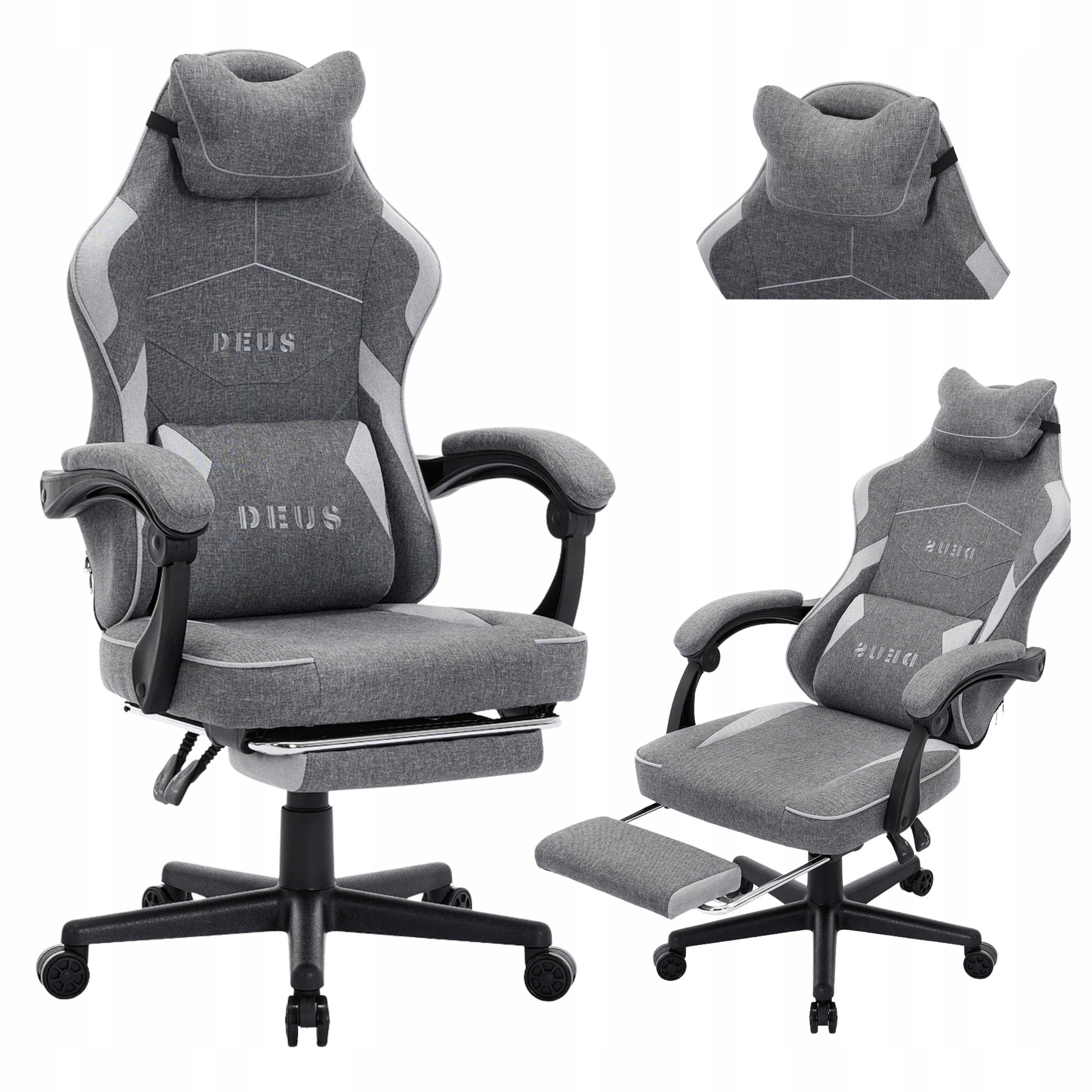 Látkové herní křeslo Otočné kancelářské křeslo s podnožkou, šedá barva