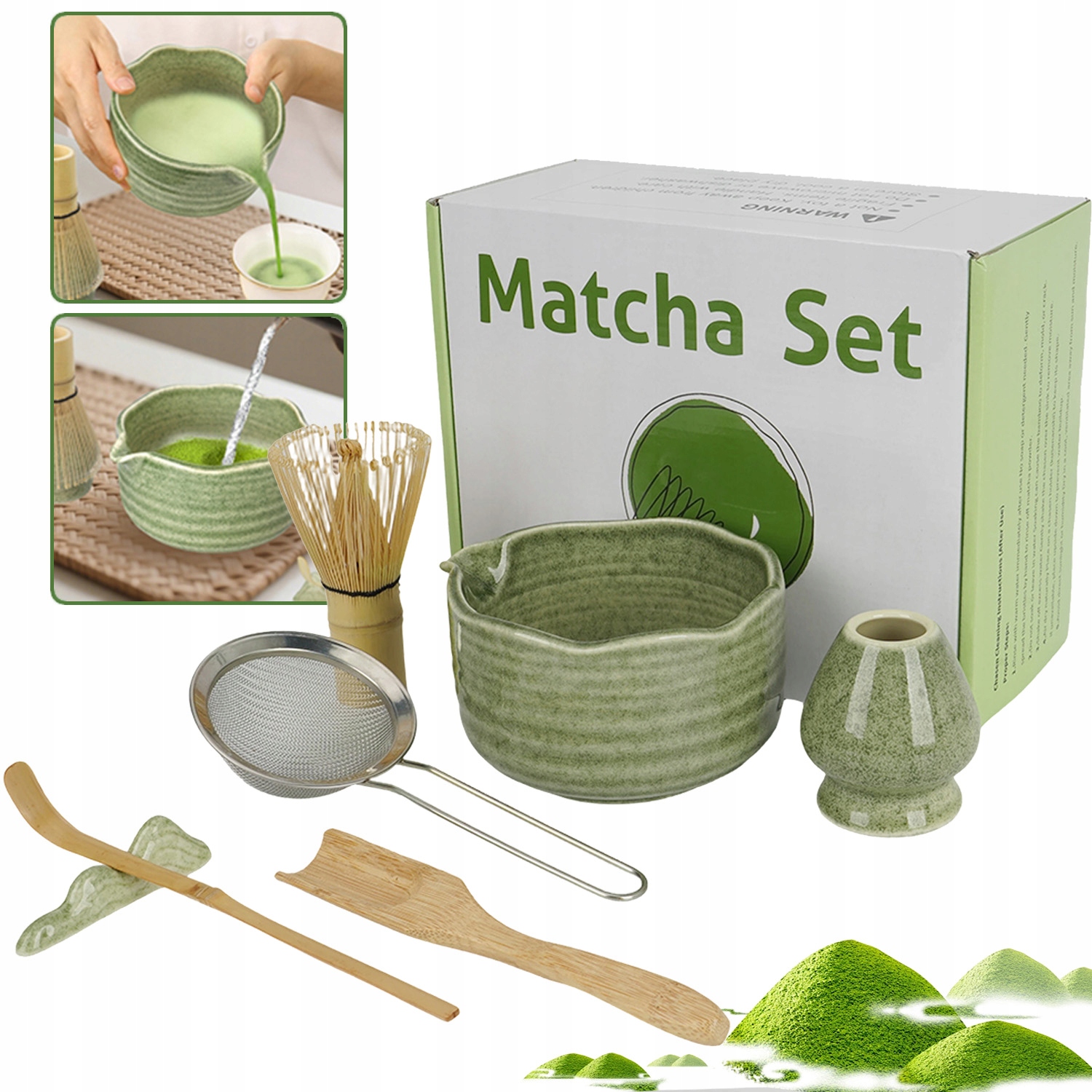 Zestaw Narzędzi Do Przygotowywania Matchy Z Miską Łyżką Ceramika