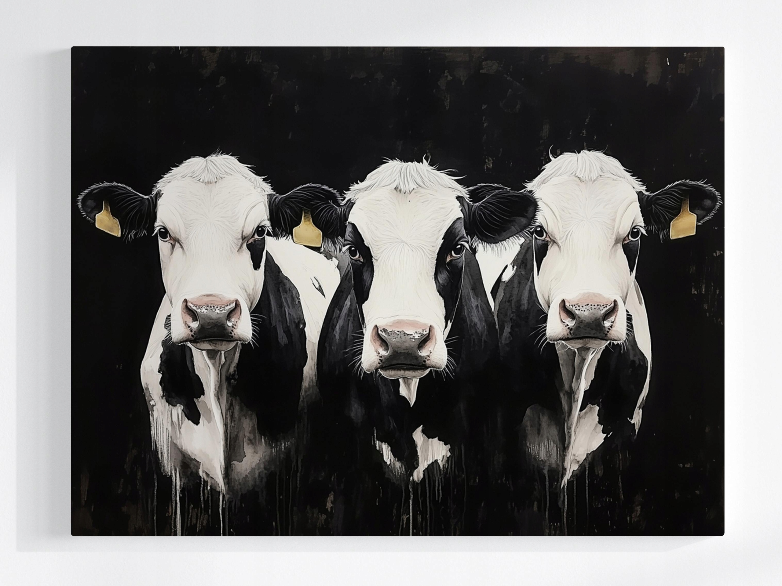 Obraz Na Plátně Canvas Tři Krávy Černobílá Zvířata Farma 80x60