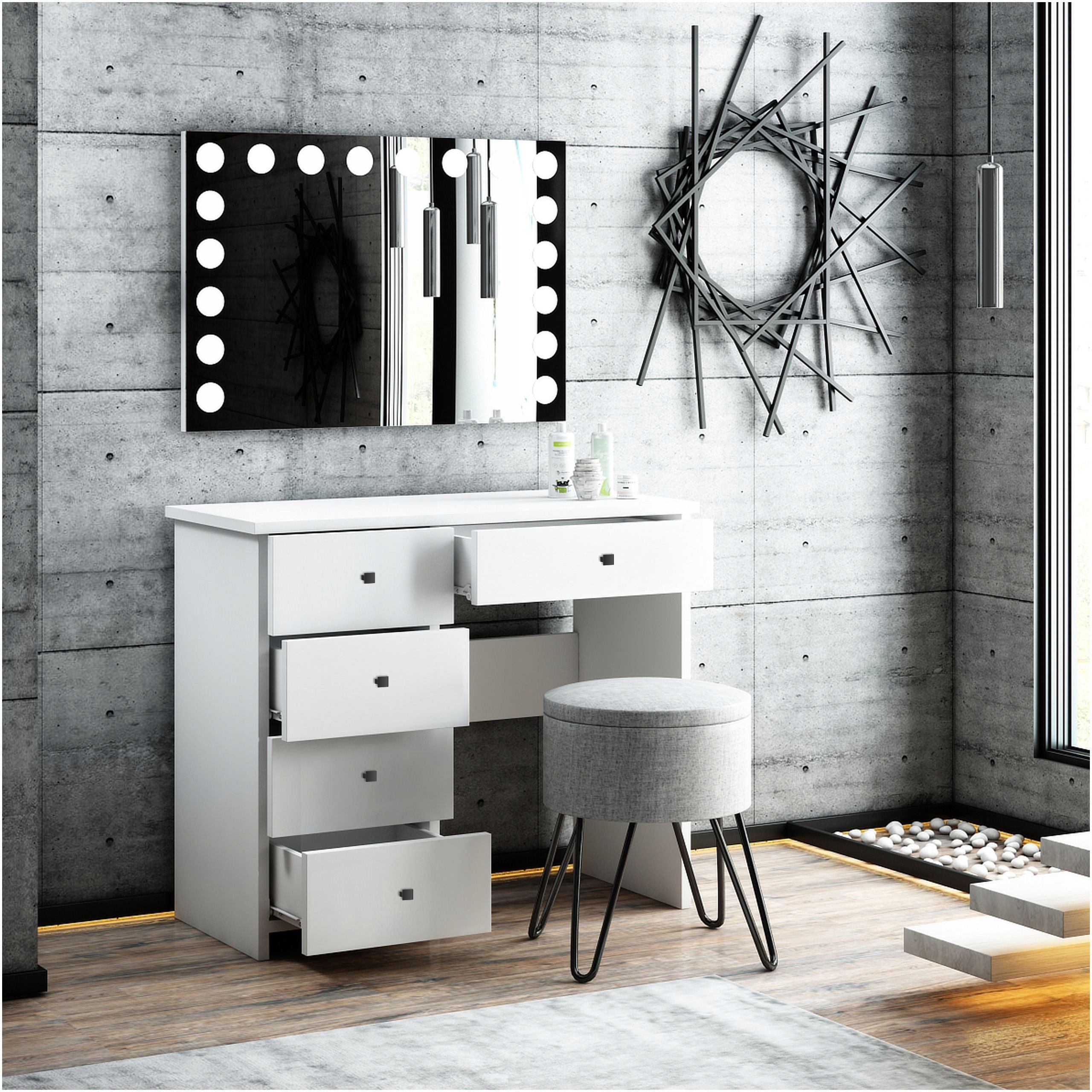 TOALETKA BIAŁA LUSTRO OŚWIETLENIE LED Wykończenie matowe