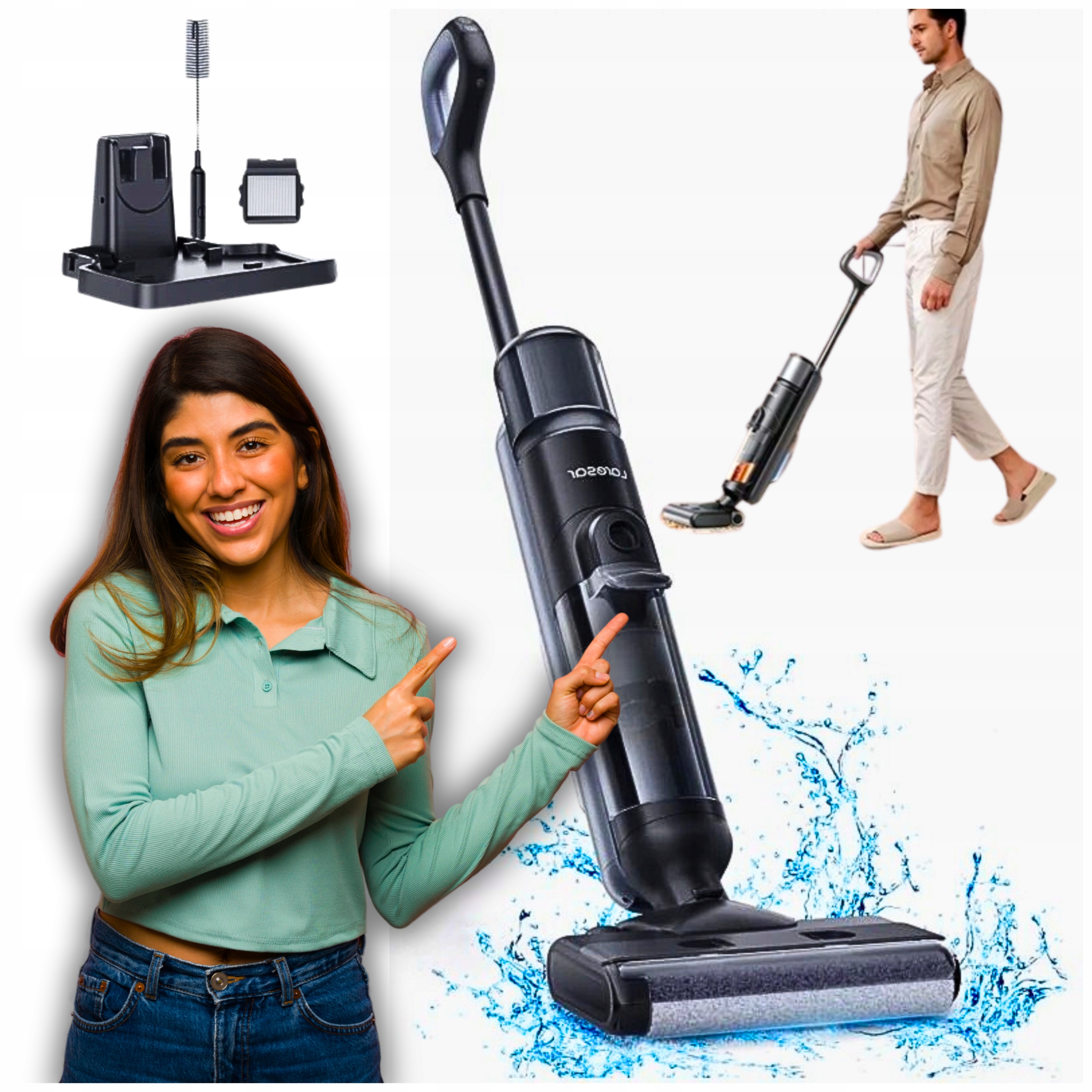 Odkurzacz Bezprzewodowy Piorący Pionowy Bezworkowy Mokro I Sucho Laresar M3