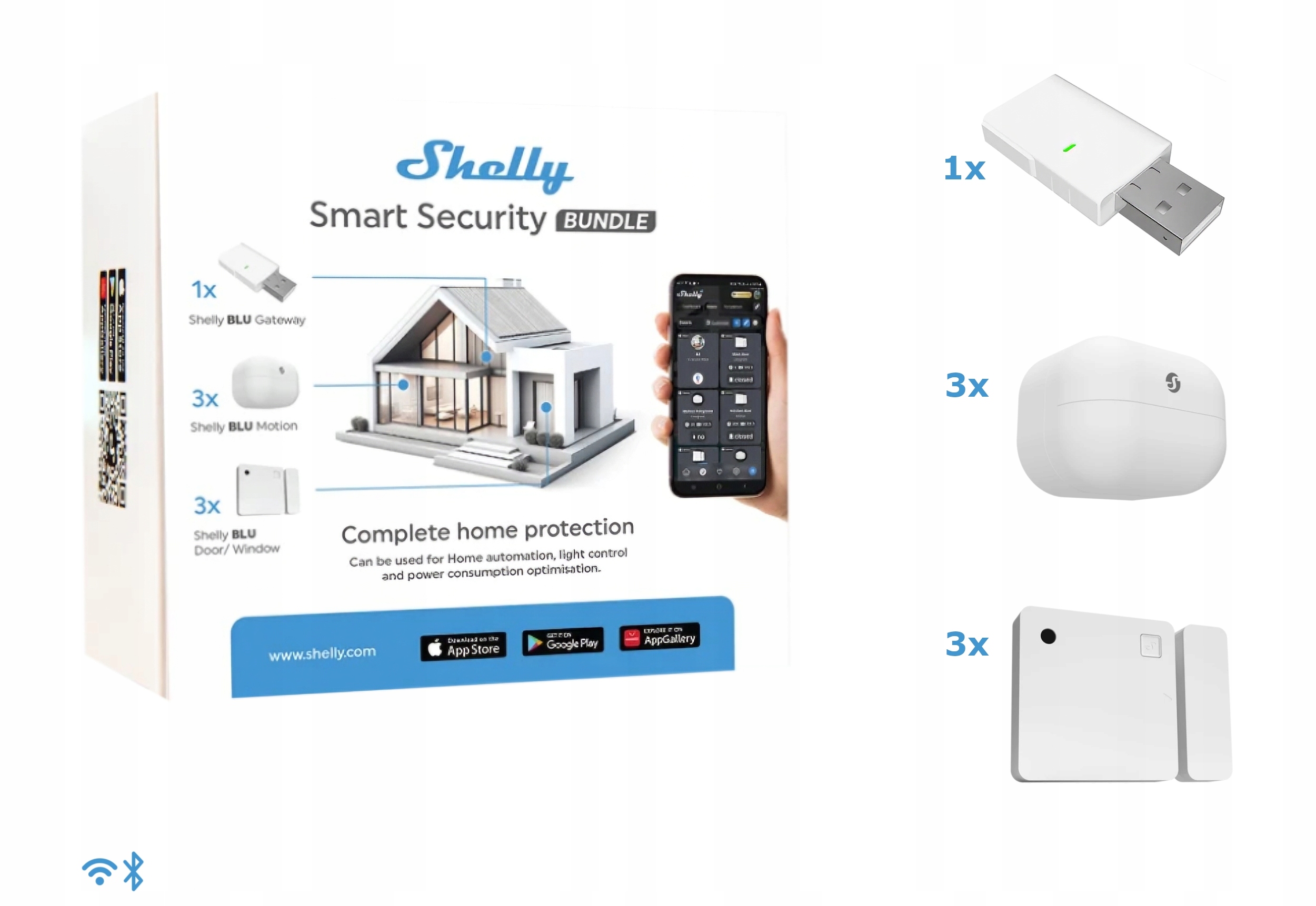 Shelly Blu Smart Security – sada senzorov Motion, Door/Window a Gateway
