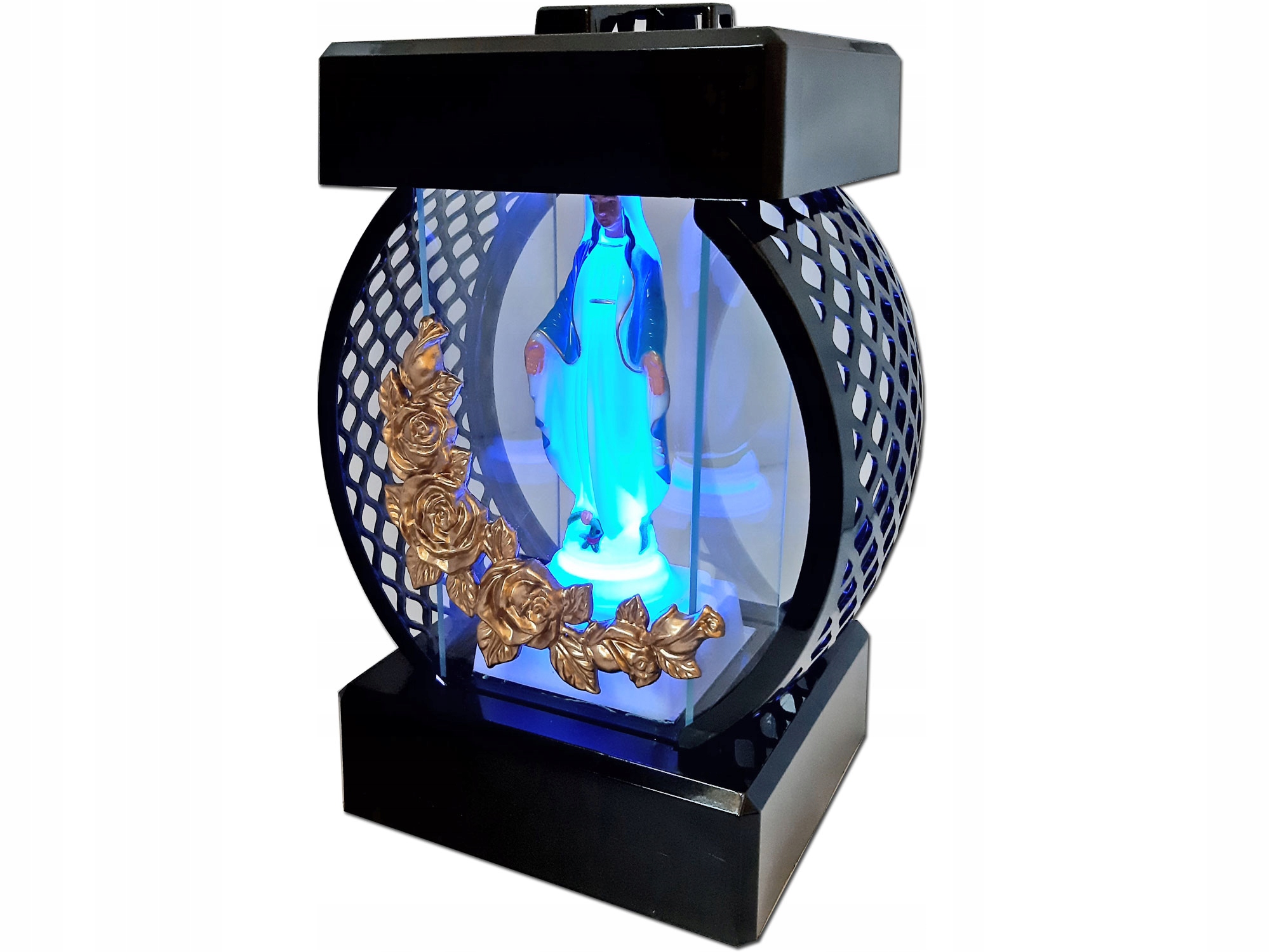 ZNICZ ZNICZE LAMPION NA GRÓB KOŁO RTN RÓŻA ZŁOTO+FIGURKA LED