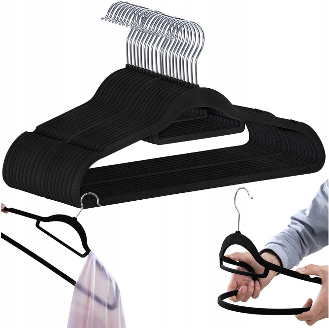 UNIWERSALNY CZARNY WIESZAK NA UBRANIA KOMPLET 20 SZTUK - CZARNE 360 STOPNI