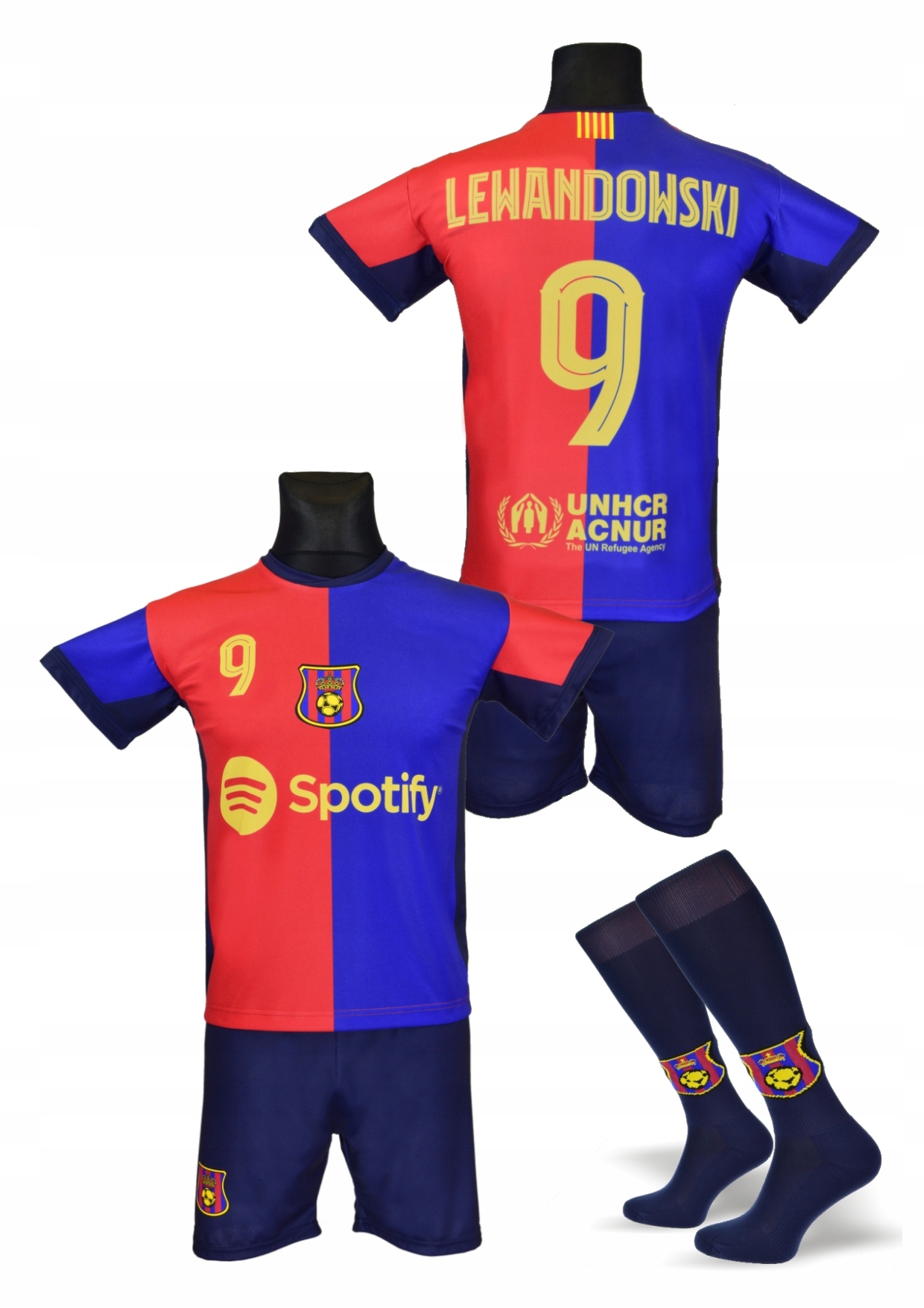 LEWANDOWSKI BARCELONA koszulka spodenki getry 164 - M Marka Inna marka