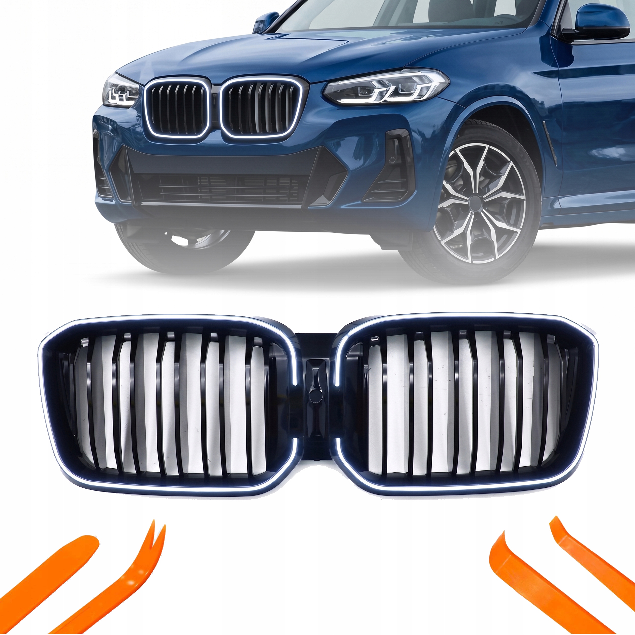 Ledová Atrapa Gril Ledviny Bmw X3 G08 22-23 Černý Lesk 2 Žebra Led