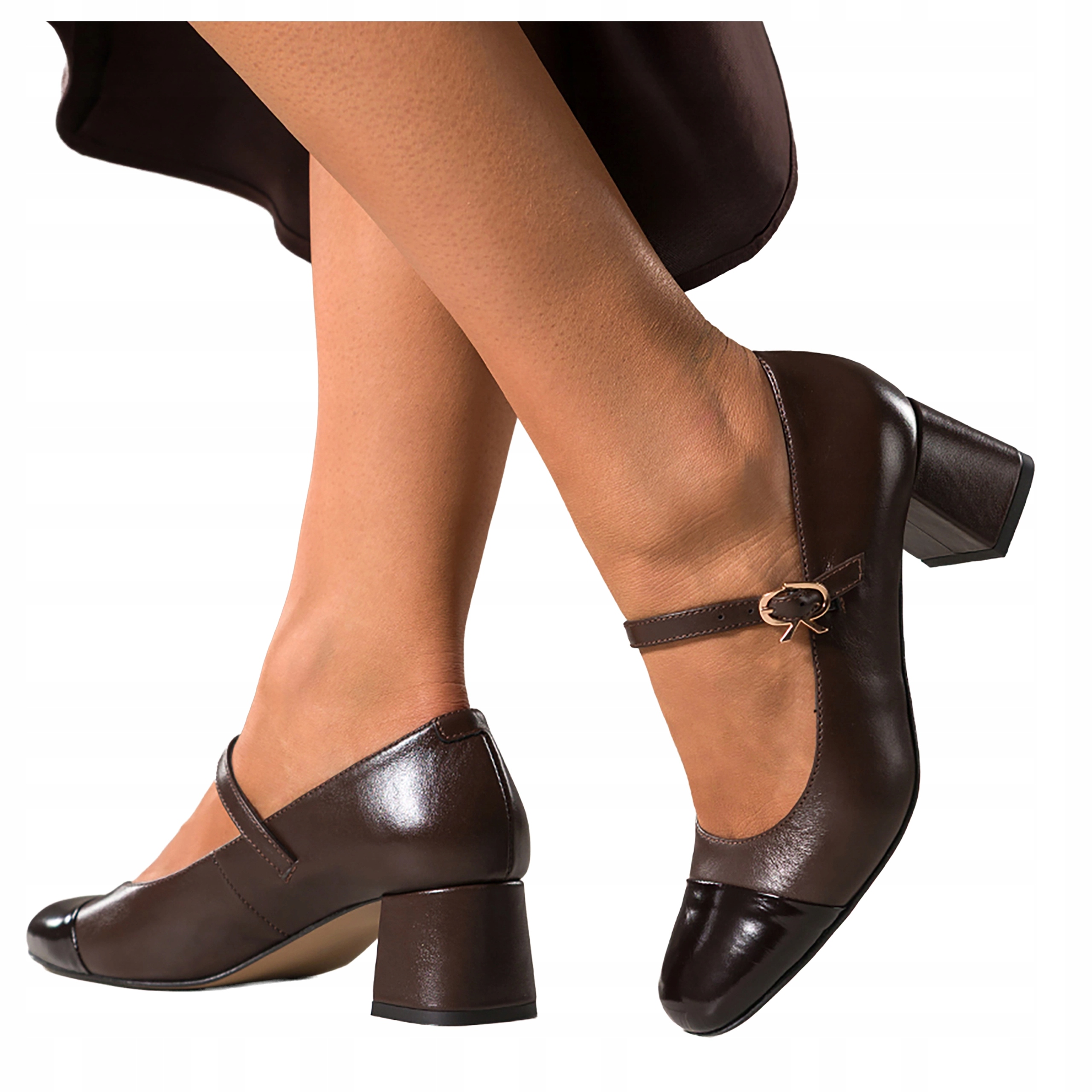 Čokoládové Lodičky Dámské Mary Jane Nízké Klocek Kožené Polské vel 40