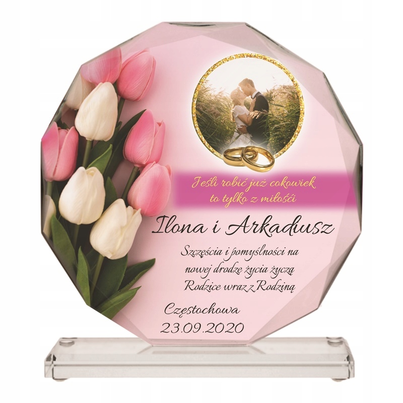 

szklana statuetka 19cm ślubna dla Młodej Pary