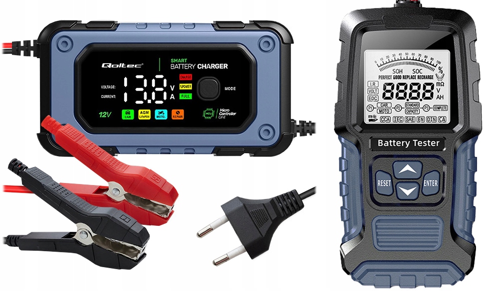 PROSTOWNIK QOLTEC SMART ŁADOWARKA LIFEPO4 AGM GEL 7A LCD TESTER SPRAWNOŚCI