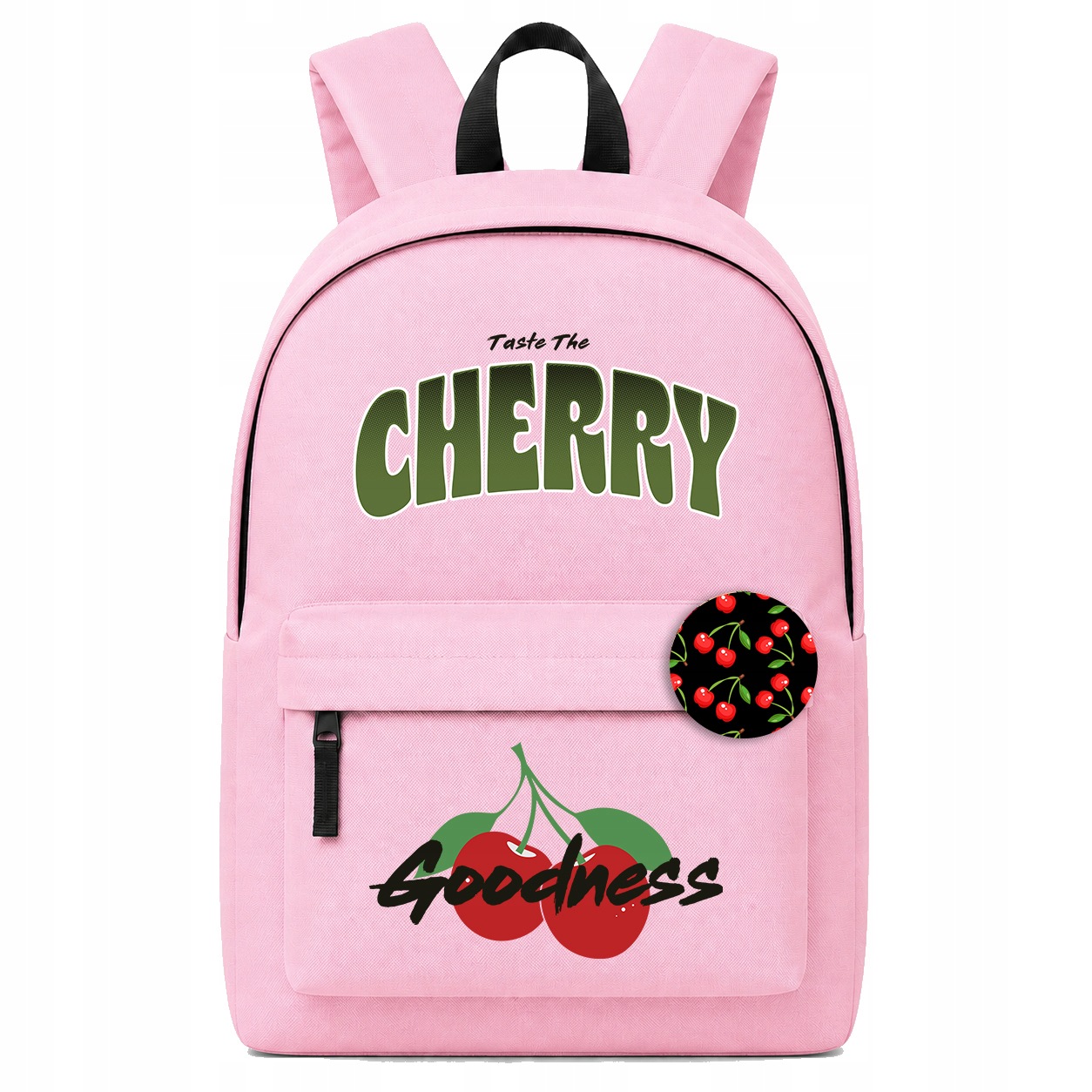Plecak damski różowy Cherry Przypinka wiśnie na co dzień Do Szkoły Pracy