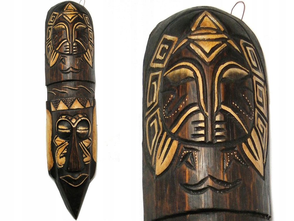 

Rzeźba Maska Drewno Rękodzieło 50cm Tubylec