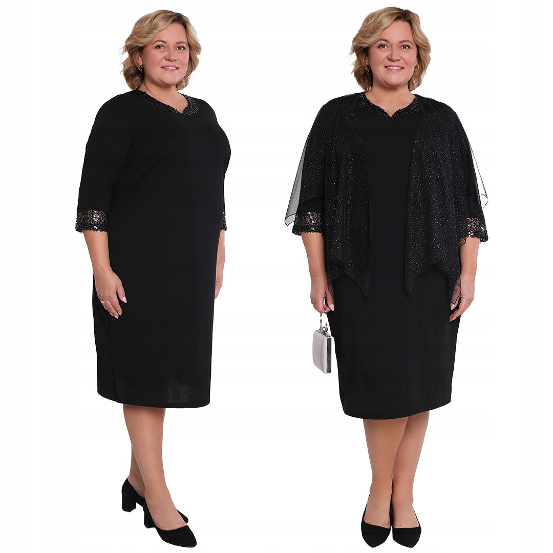 Černé šaty s lesklým výstřihem 50