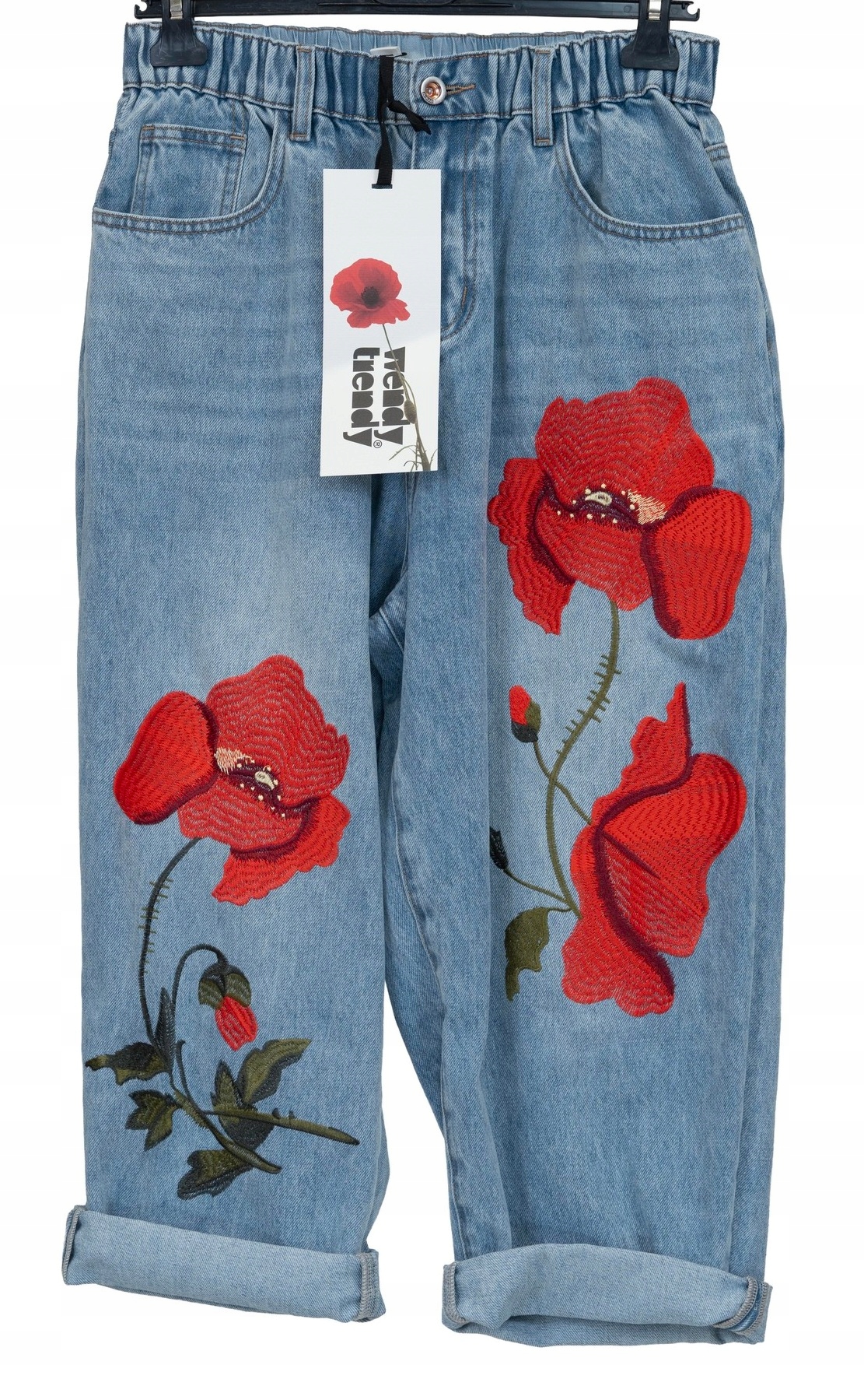 Wendy Trendy spodnie jeansy maki haft Uni XXL 44/46 niebieskie Italia