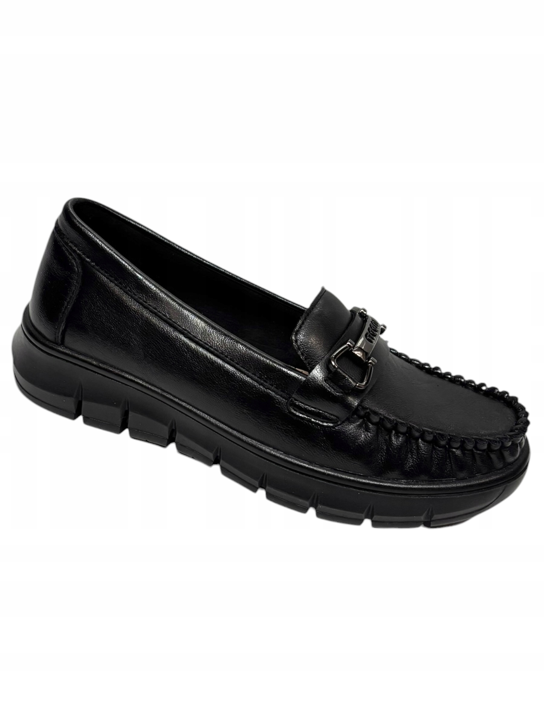 Vinceza 39981 Półbuty Mokasyny Skórzane Płaskie Czarne Mięciutkie 40