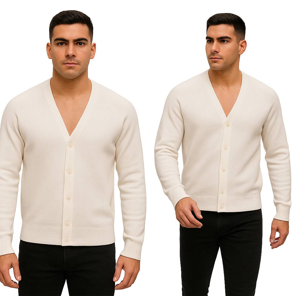 Pánský bavlněný rozepínací kardigan V-neck bílý S