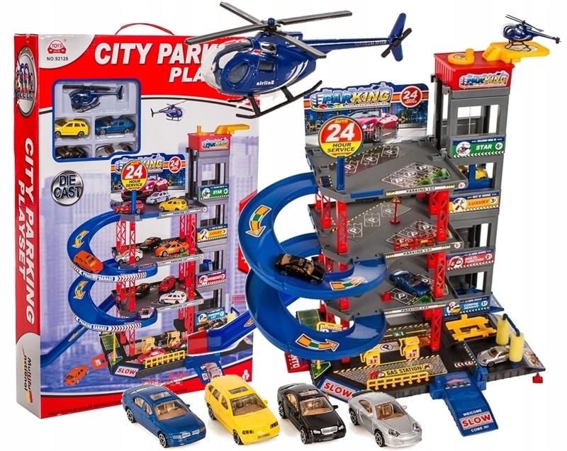 DUŻY GARAŻ PIĘTROWY PARKING DLA CHŁOPCZYKA AUTKA HELIKOPTER WINDA