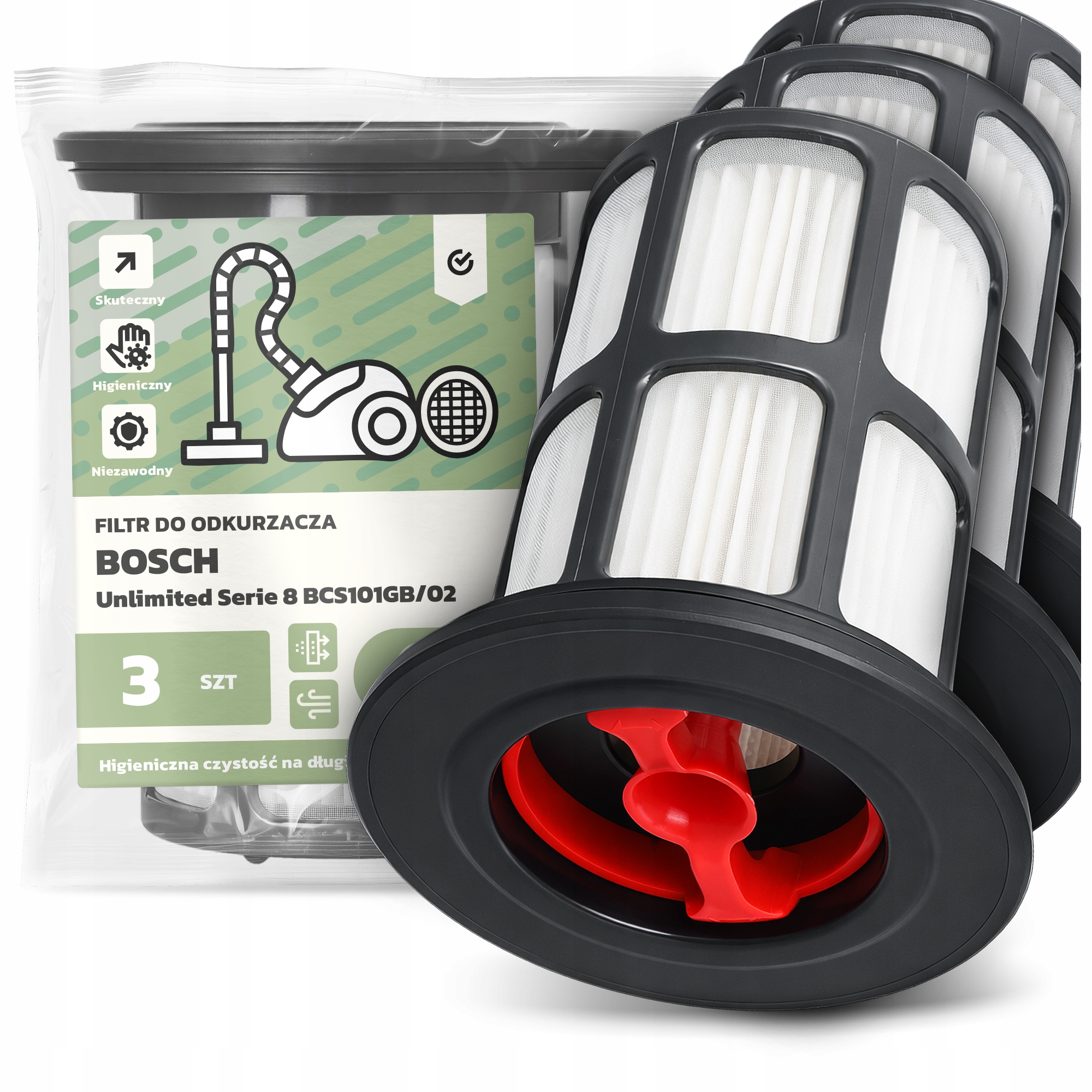 3x Filtr Pro Vysavač Bosch Unlimited Serie 8 BCS101GB/02 Hepa Filtry Em-w