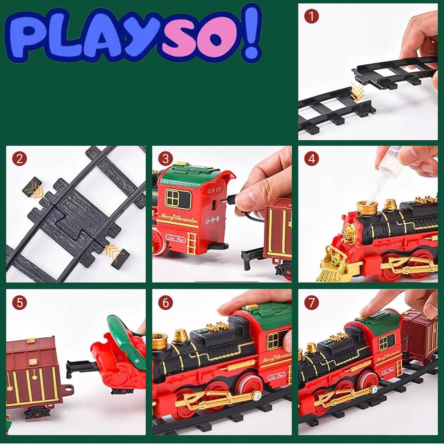 Kalėdinė eglutė Kalėdinis traukinukas girlianda su šviesomis ir garsais 288 cm Medžiaga: plastikas