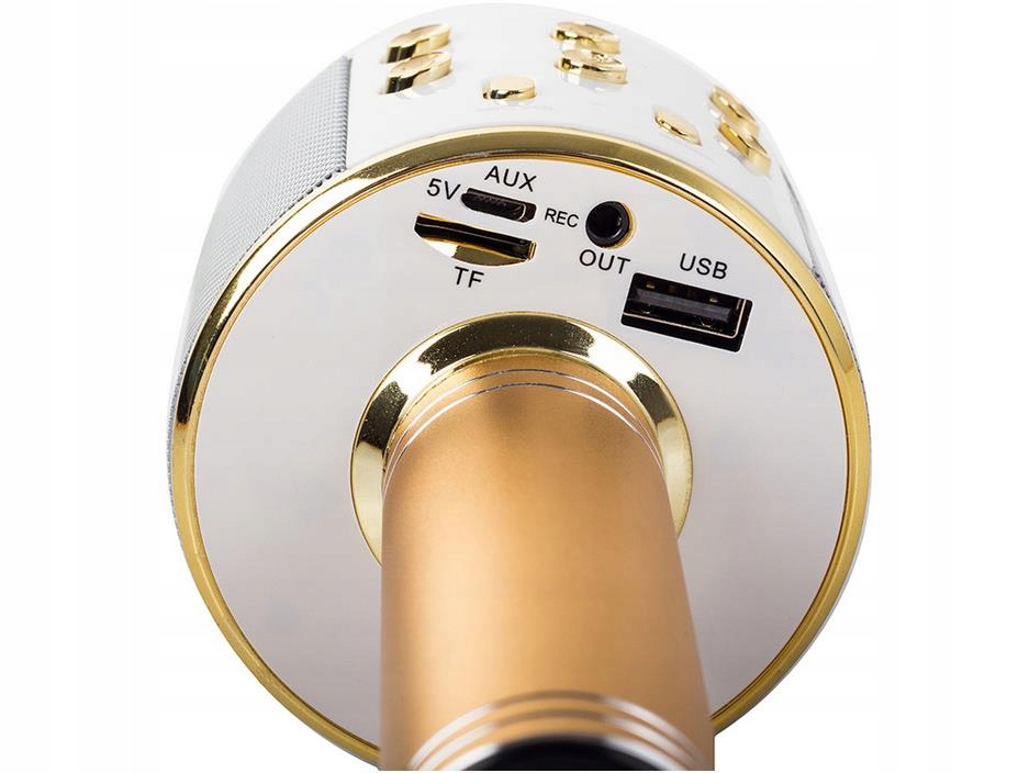 Mikrofon KARAOKE- złoty - głośnik bluetooth, modulator głosu Marka WM