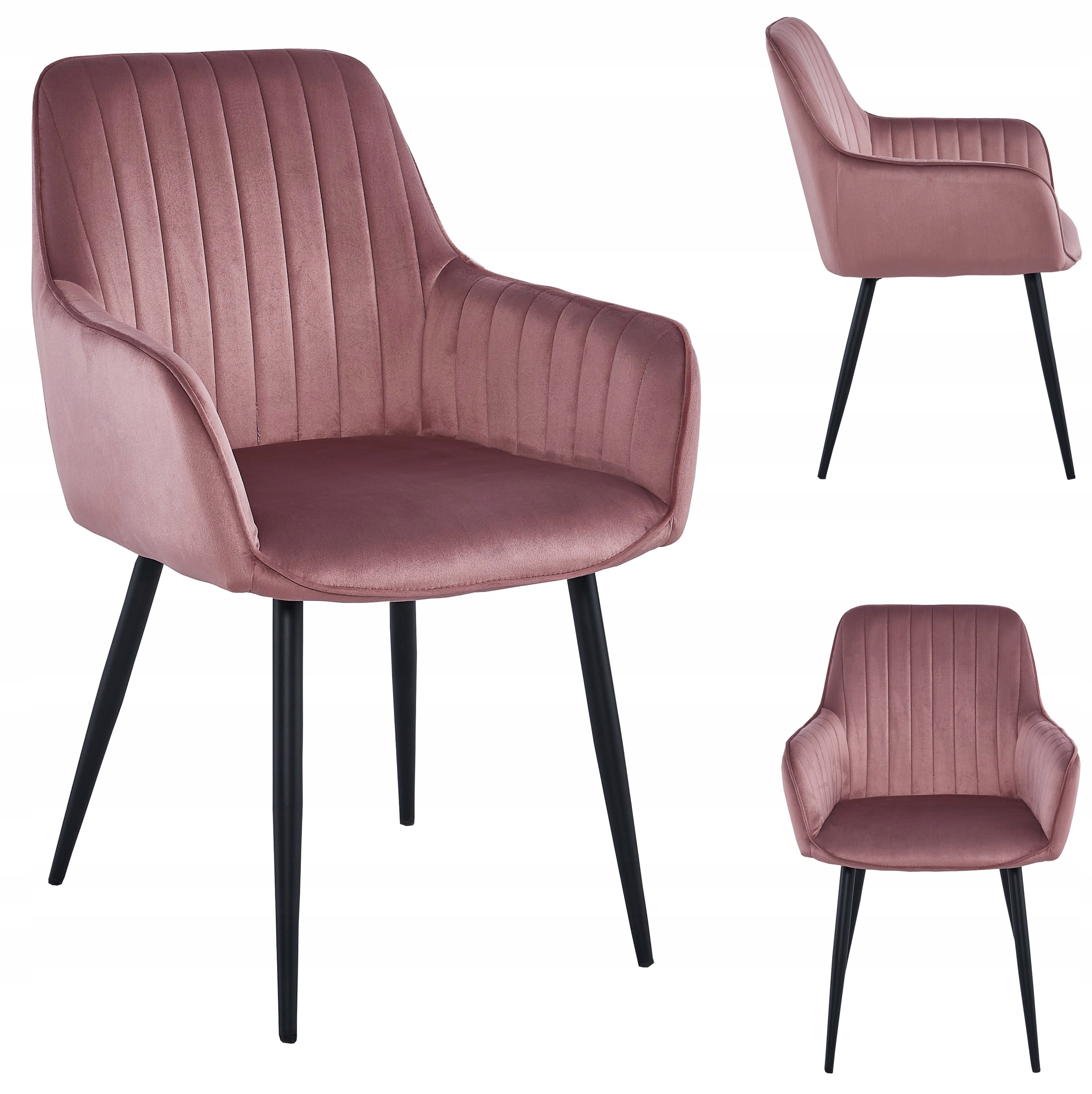 Krzesło Tapicerowane Aksamitne Nowoczesne do Salonu Jadalni Malaga Różowe