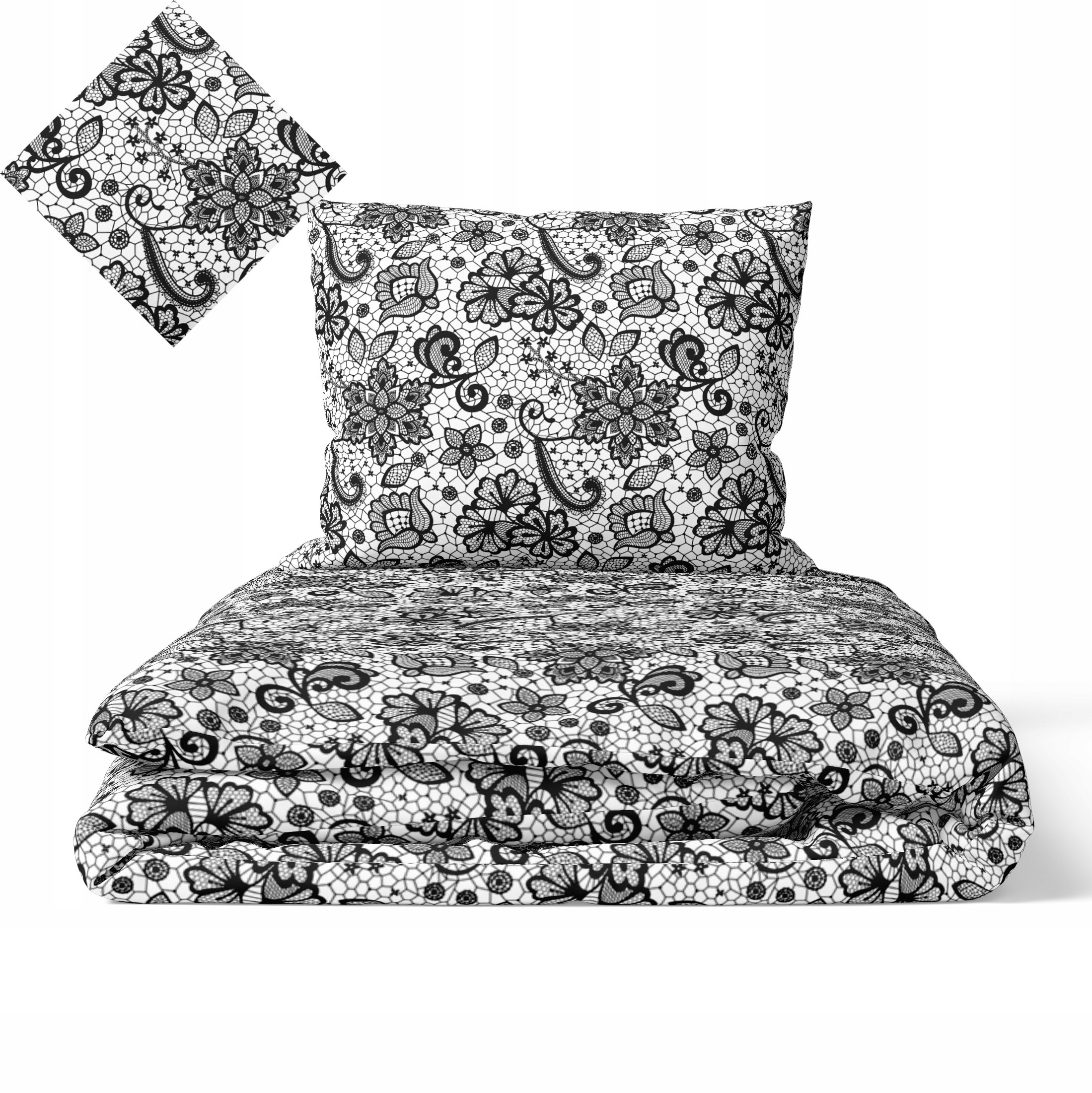 Povlečení 140x200 cm, 70x80 cm, 140 g/m2, bavlna 100 % Černá krajka na bílém