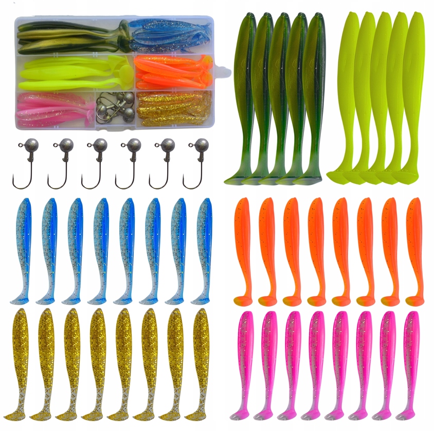 49x ZESTAW PRZYNĘT GUMOWYCH X-PIKE PRZYNĘTY SPINNINGOWE + PUDEŁKO SZCZUPAK