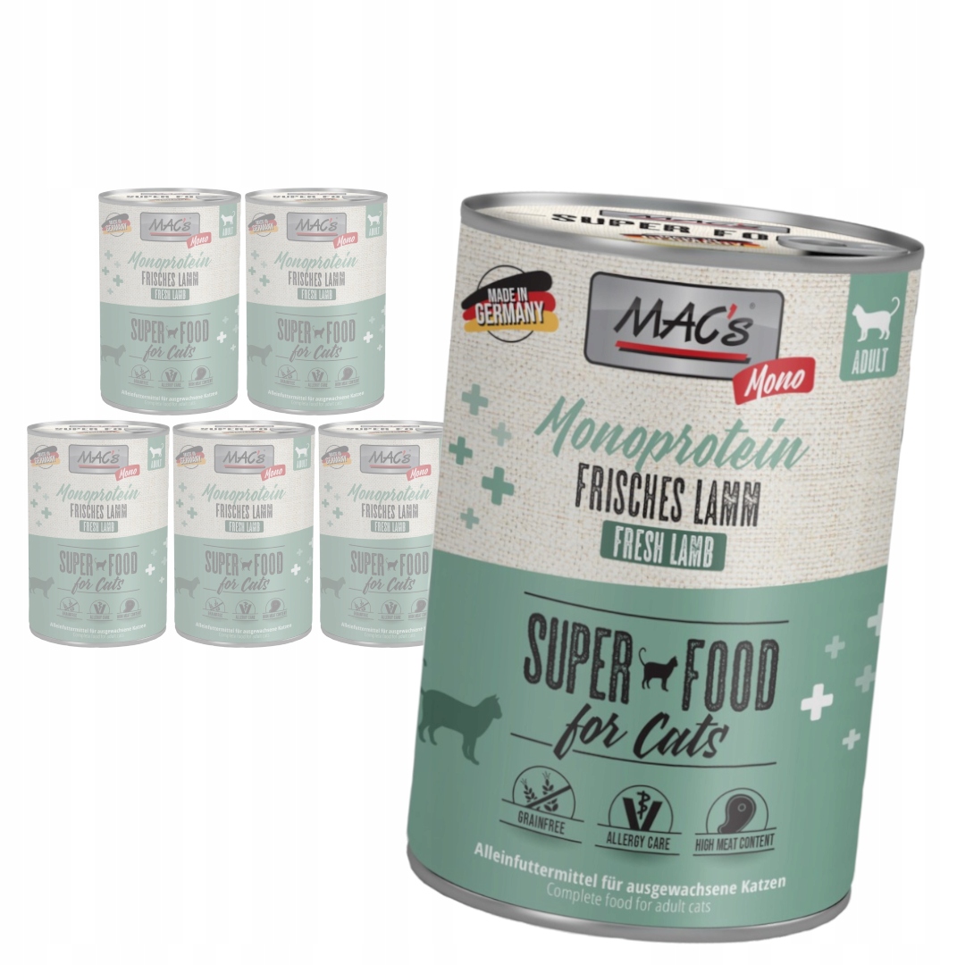 Levně MAC's 6x400 g Monoproteinové Mokré Krmivo Pro Kočky Jehněčí maso