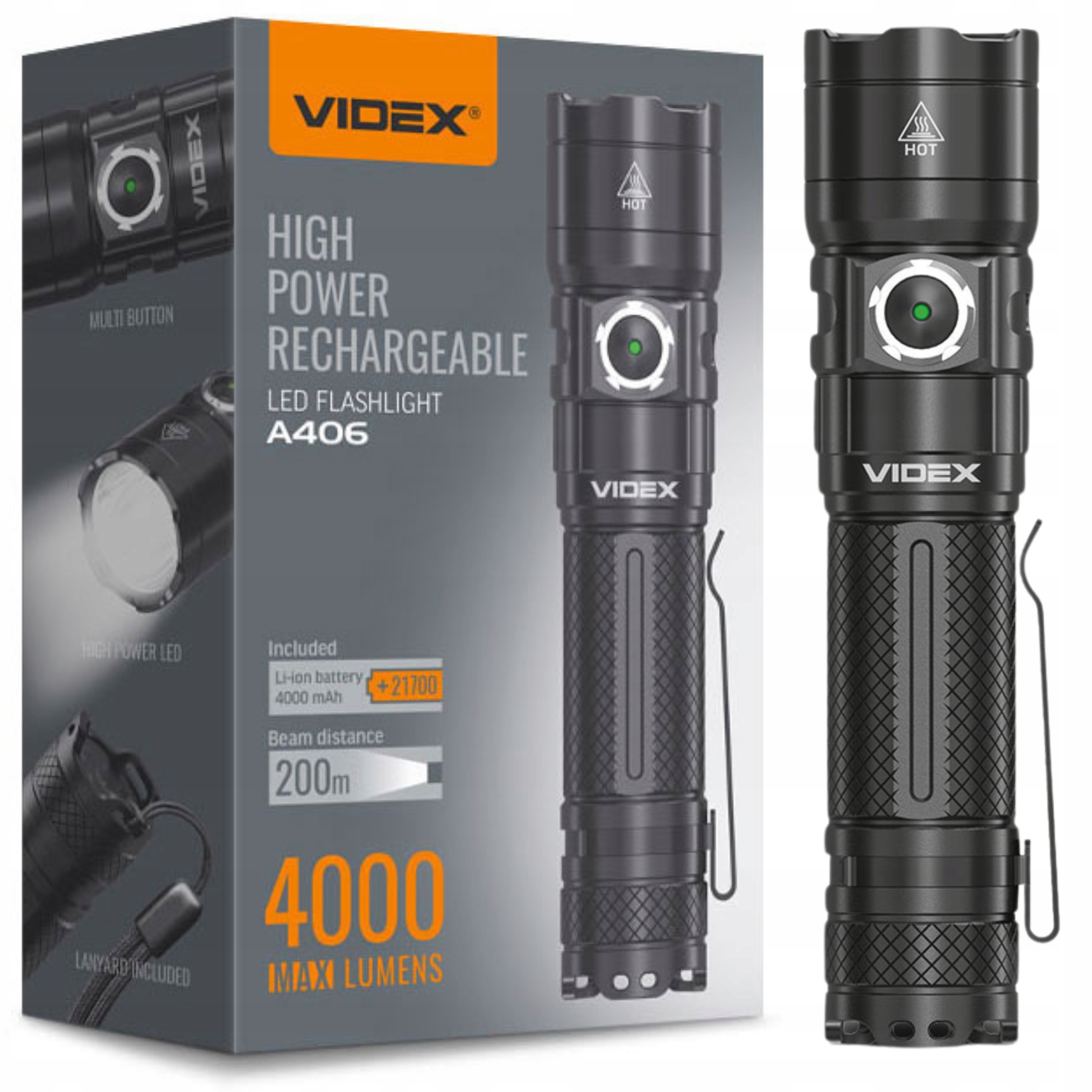 Videx Latarka Led mocna Taktyczna wojskowa Wodoodporna 4000Lm 6500K
