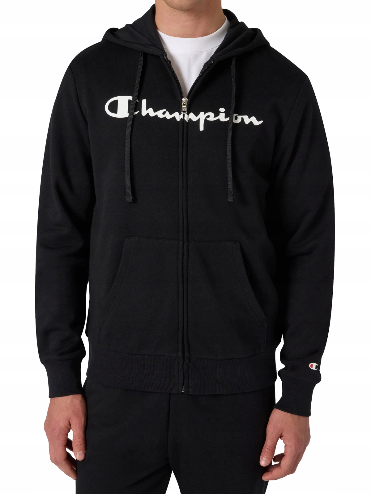 pánská mikina Champion 221918-KK001 na zip s kapucí, sportovní, černá, velikost XL