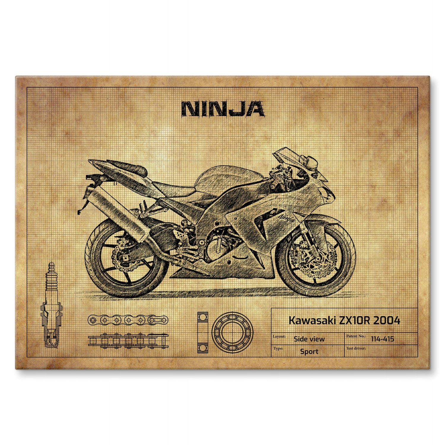 Kovový plakát Kawasaki ZX10R 2004 Šidítko Plech 42 x 59,4 cm Dárek