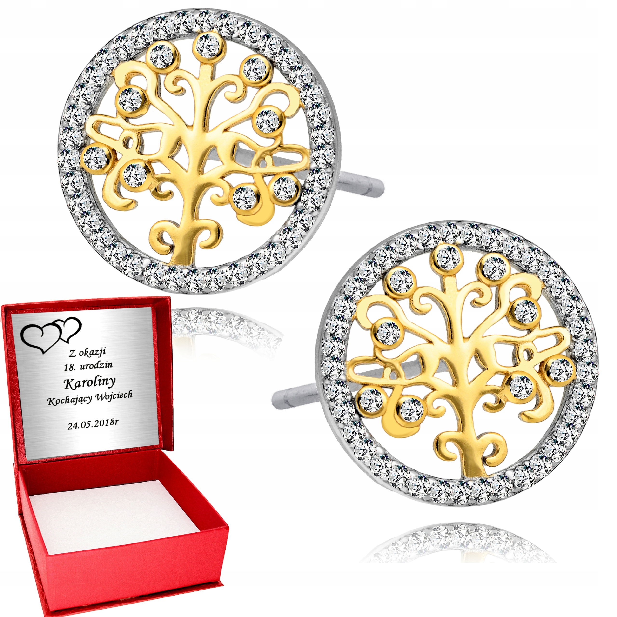 

Srebrne Kolczyki 925 Drzewo Złote Drzewko Grawer
