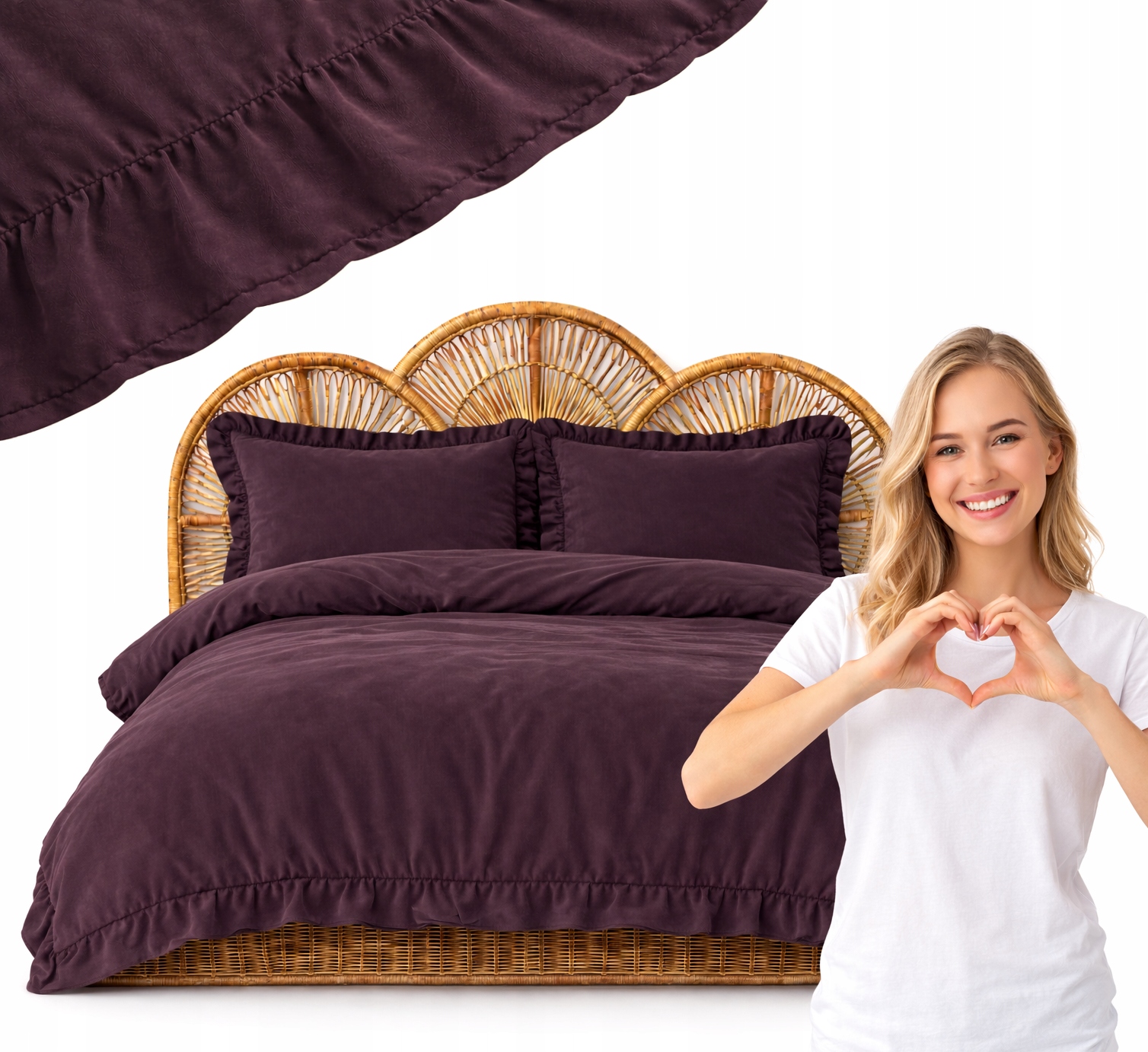 Povlečení s Falbankou 220x200 cm Švestka Premium 2x70x80 Elegantní komplet