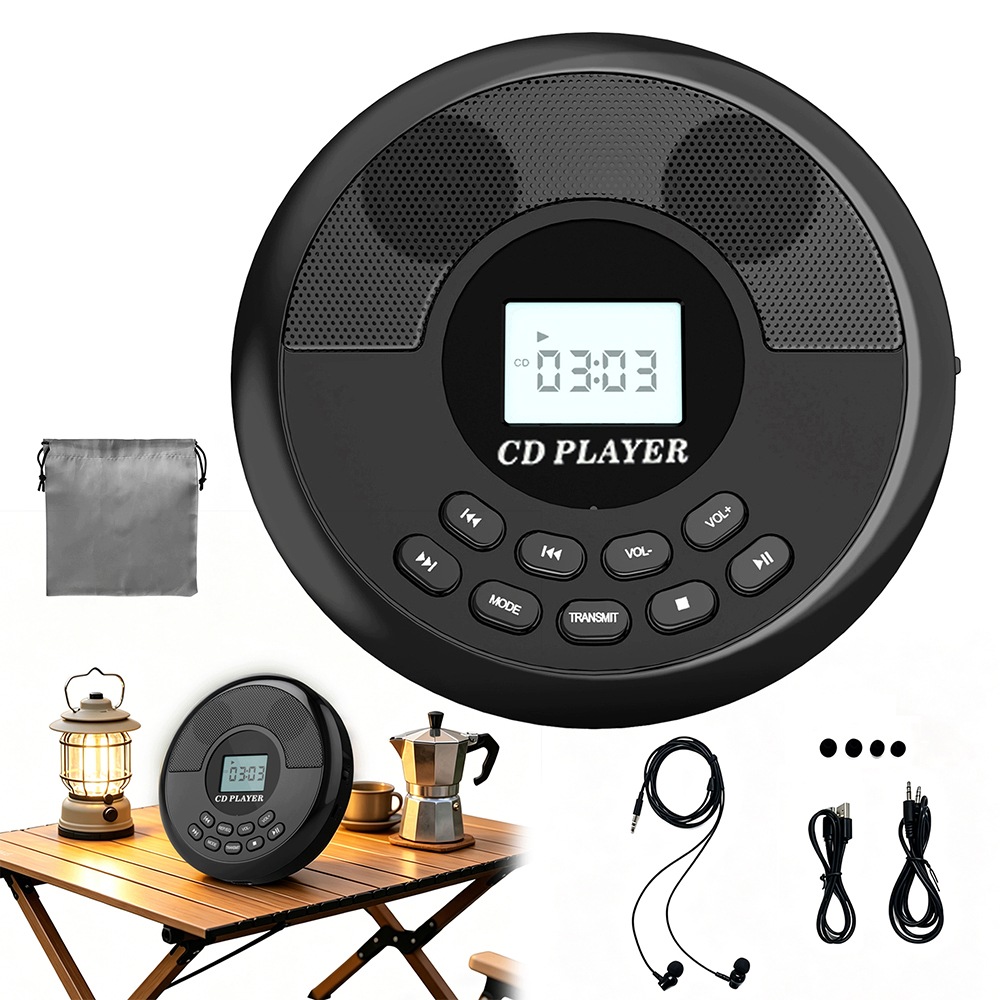Discman – Přenosný CD Přehrávač MP3 Bluetooth, Aux, Reproduktory Sluchátka
