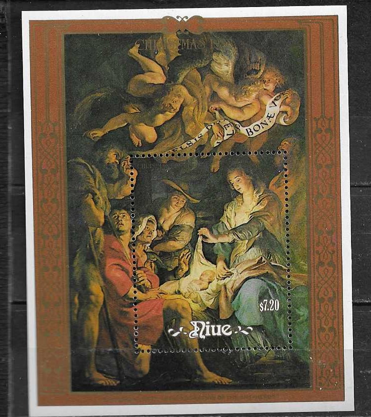 BOŻE NARODZE. MALARSTWO - RUBENS. NIUE. Mi Bl A**1988r.