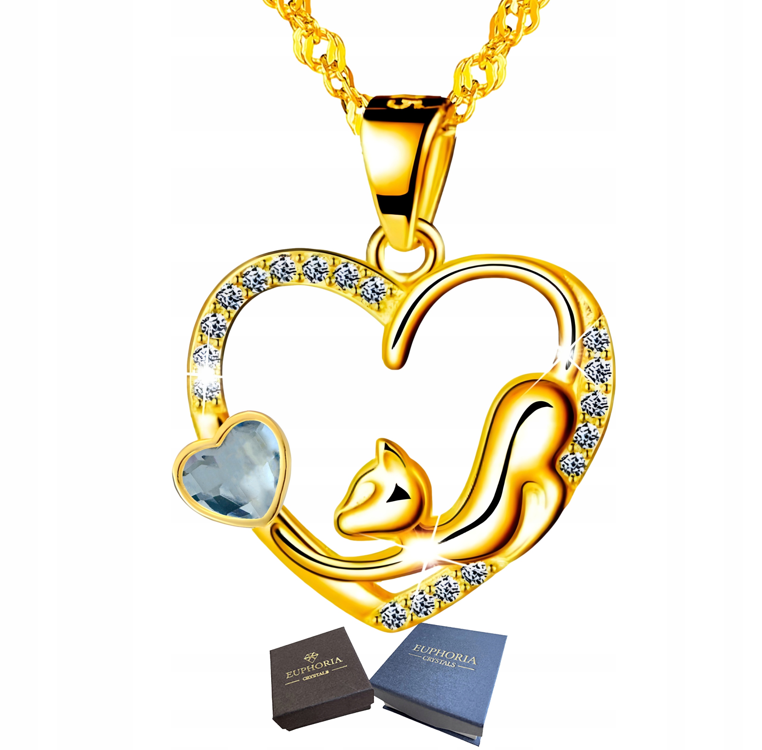 Zlatý náhrdelník Stříbro 925 Srdce s kočkou a zirkony Dárek pro ženu