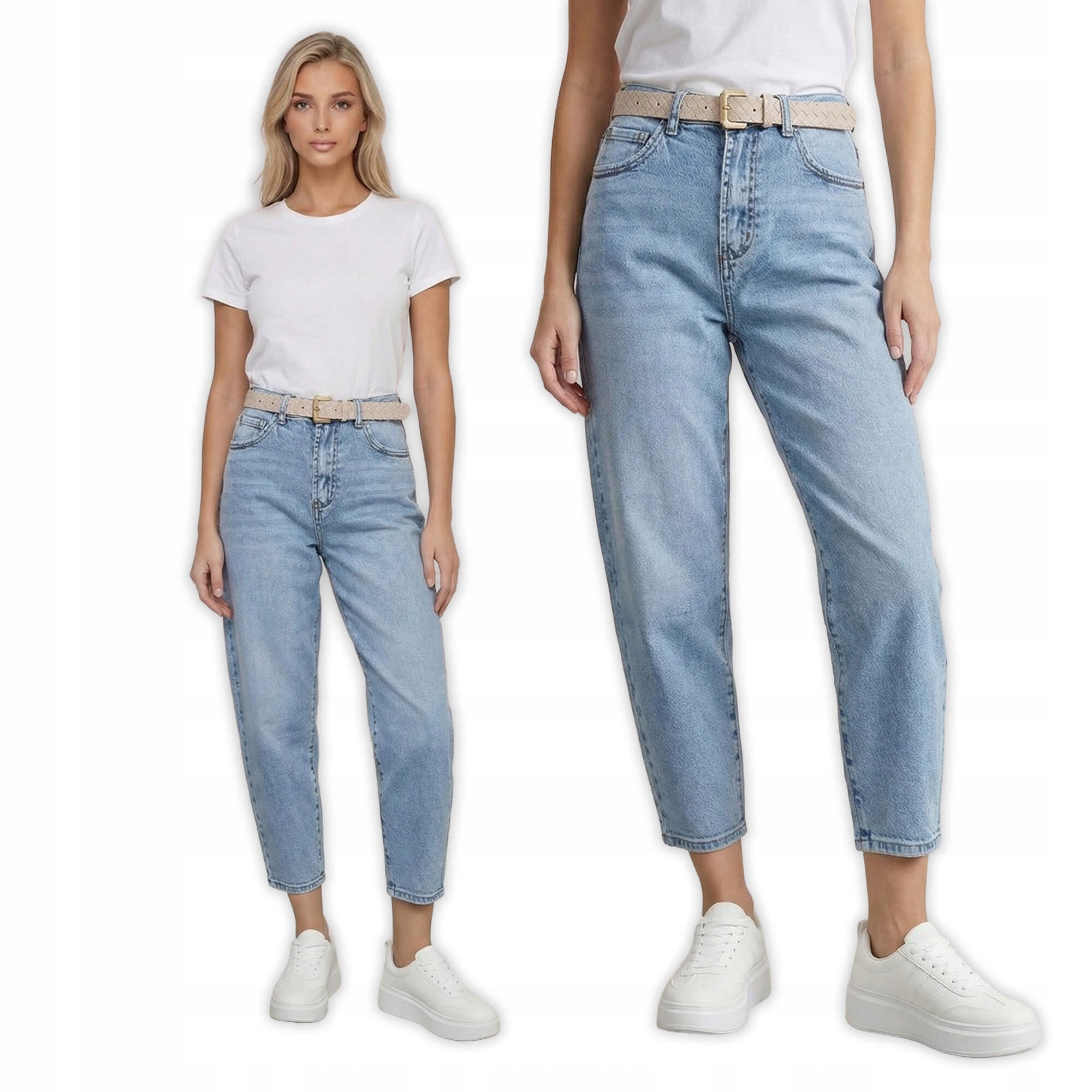 Spodnie jeans damskie M.Sara Balloon z paskiem J.Niebieskie XL