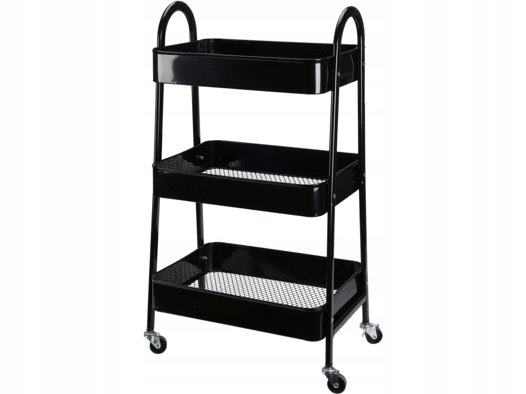 Kuchyňský vozík na kolečkách, 3patrový, černý
