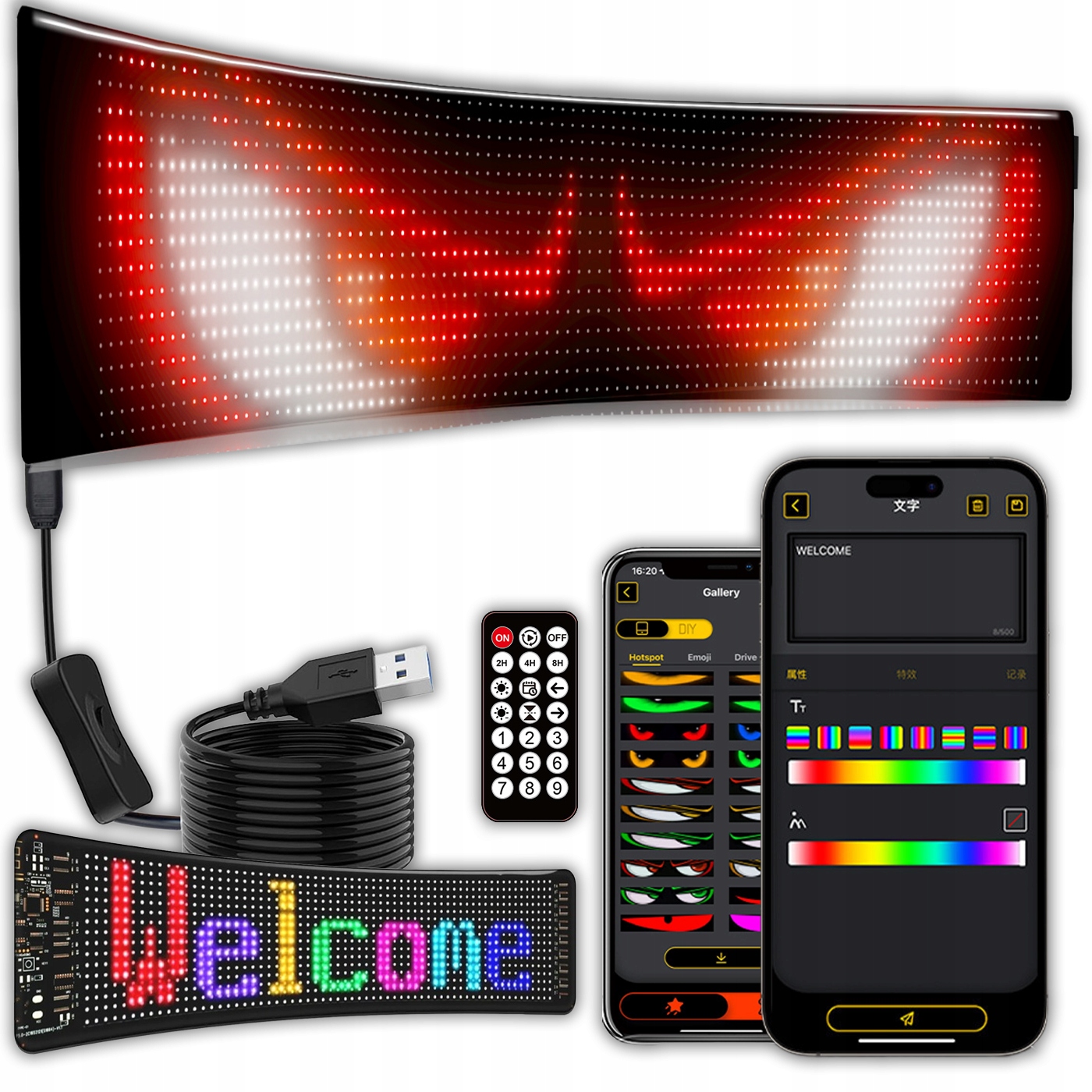 2x Automobilová lampa Led pásek 59x12 cm Ďábelské Led oči Oči kamionu