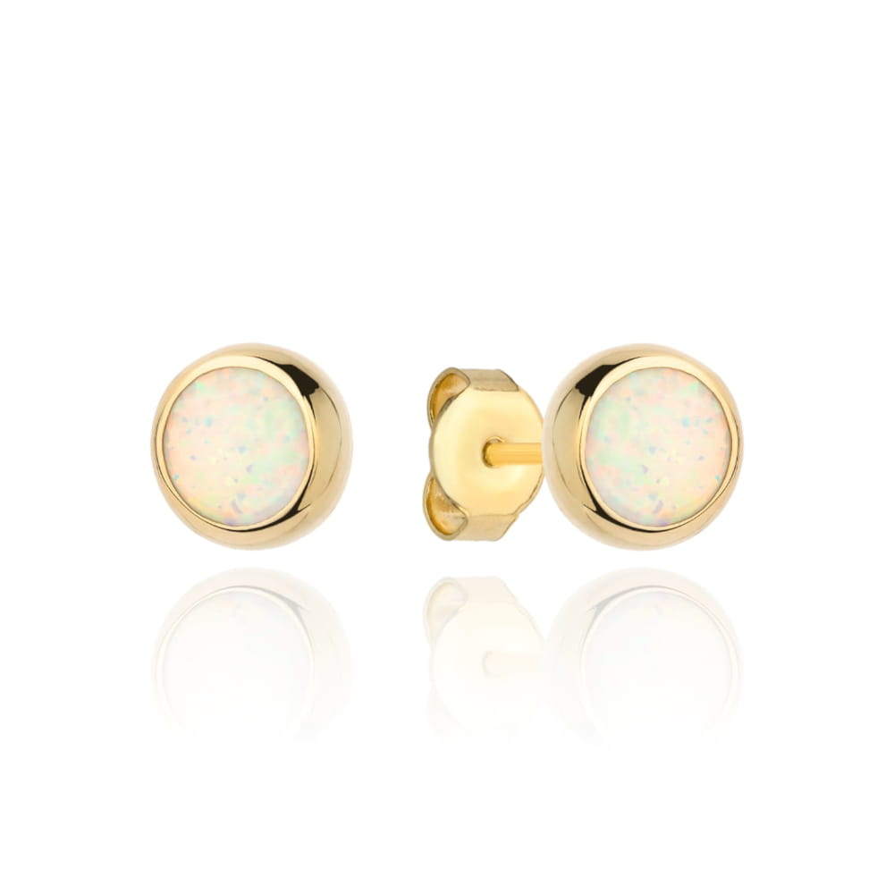Náušnice ze zlata ryzosti 585 kroužky s Opály na tyčinku 1.55g pro ni 14k
