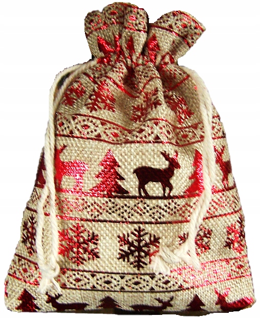

Świąteczny Worek z Juty 10x12 Czerwone Śnieżynki