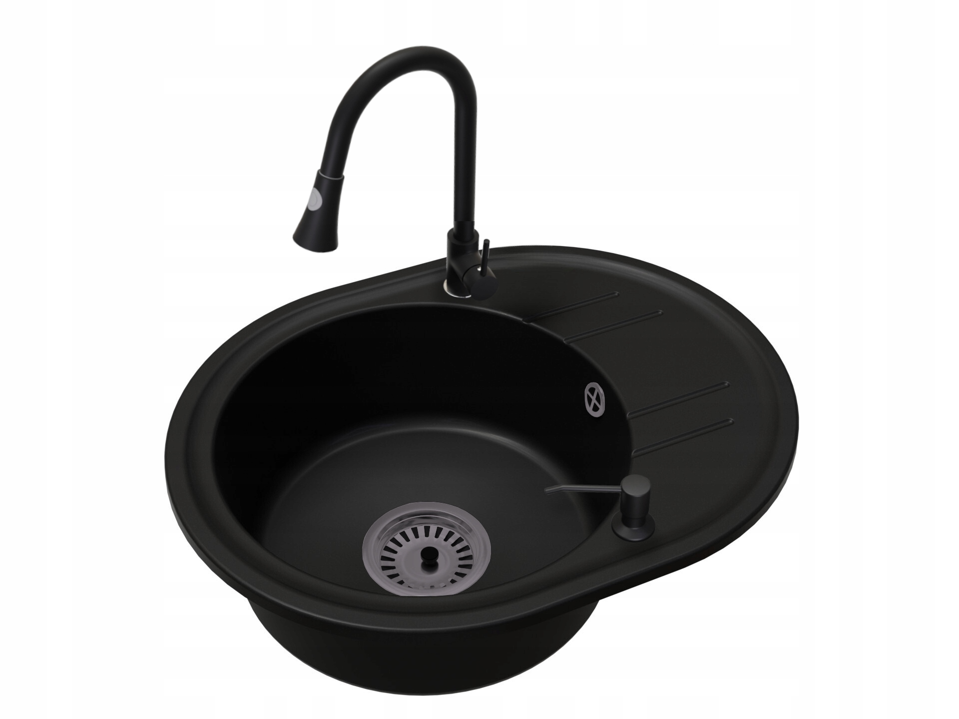 Kuchyňský dřez Jednokomorový Bella Sifon Černá Baterie Taru Doz.