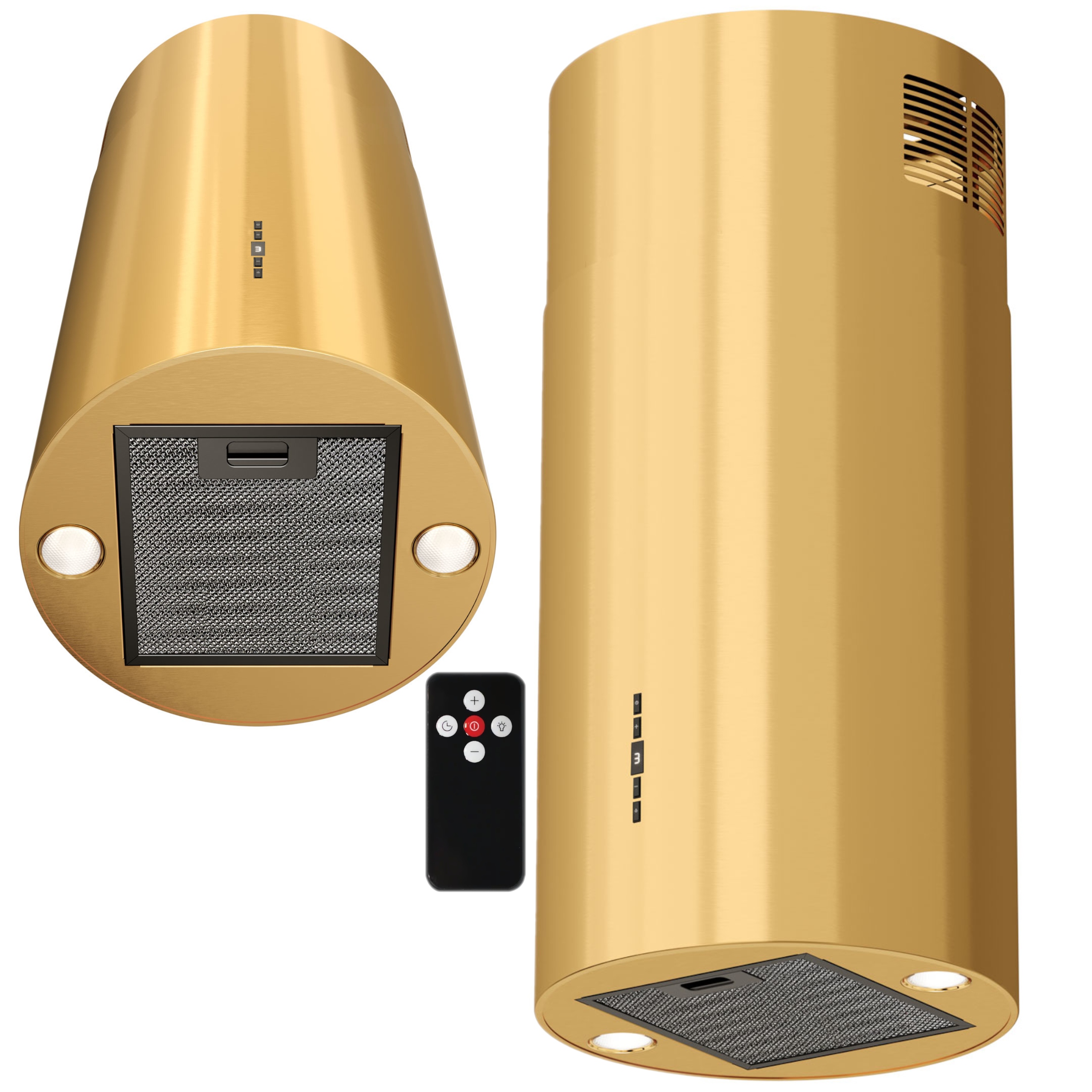 Okap kuchenny wyspowy tuba Złoty wiszący Maan 31 cm pilot Led Cichy Filtr